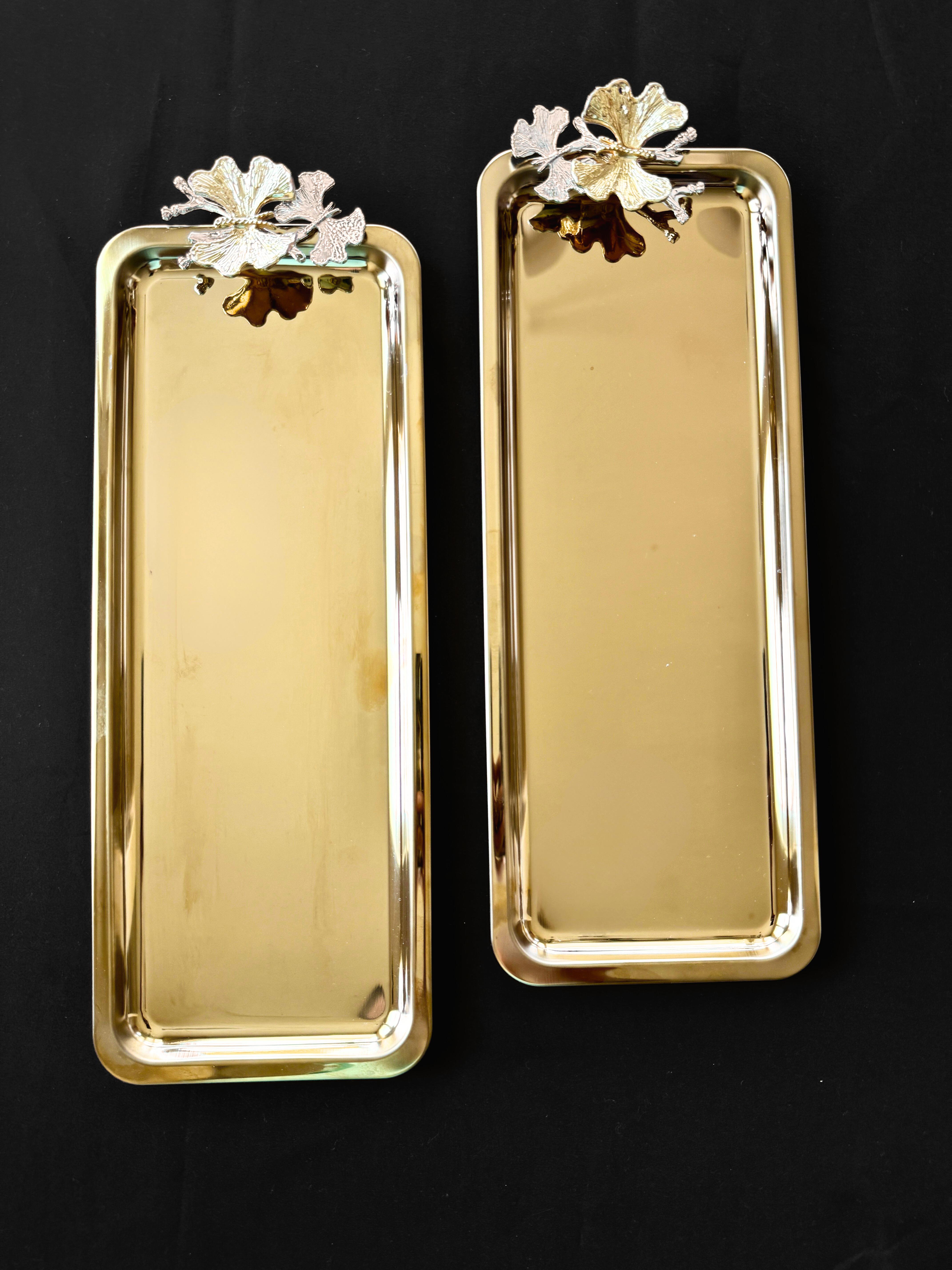 Beautiful Butterfly Gold Tray Set 2 Plates Serving 