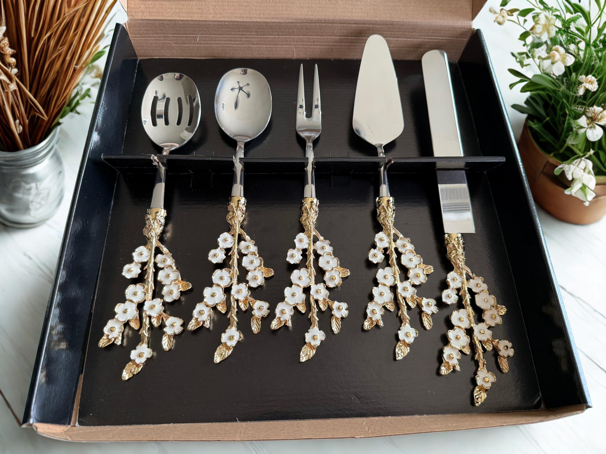 Jasmine Flower Design 5-Piece Stainless Steel Serveware Set