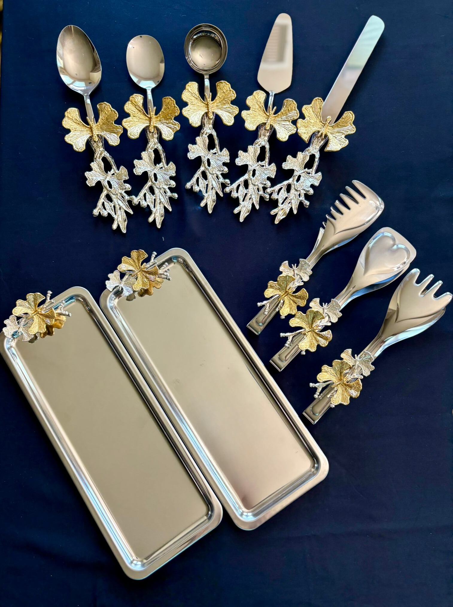 Luxury Home & Kitchen Essentials | 10-Piece Silver Butterfly Serveware & Elegant Tableware