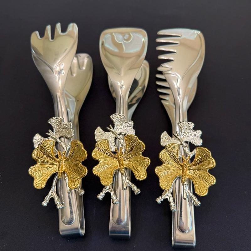 Luxury Silver Butterfly Handle Serving Tongs Set of 3