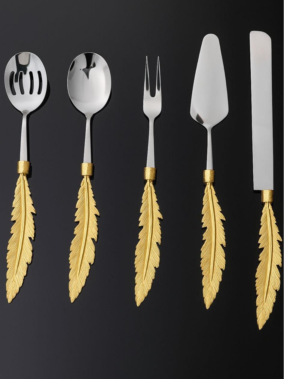 Luxurious Gold Feather Handle Serving Set - 5