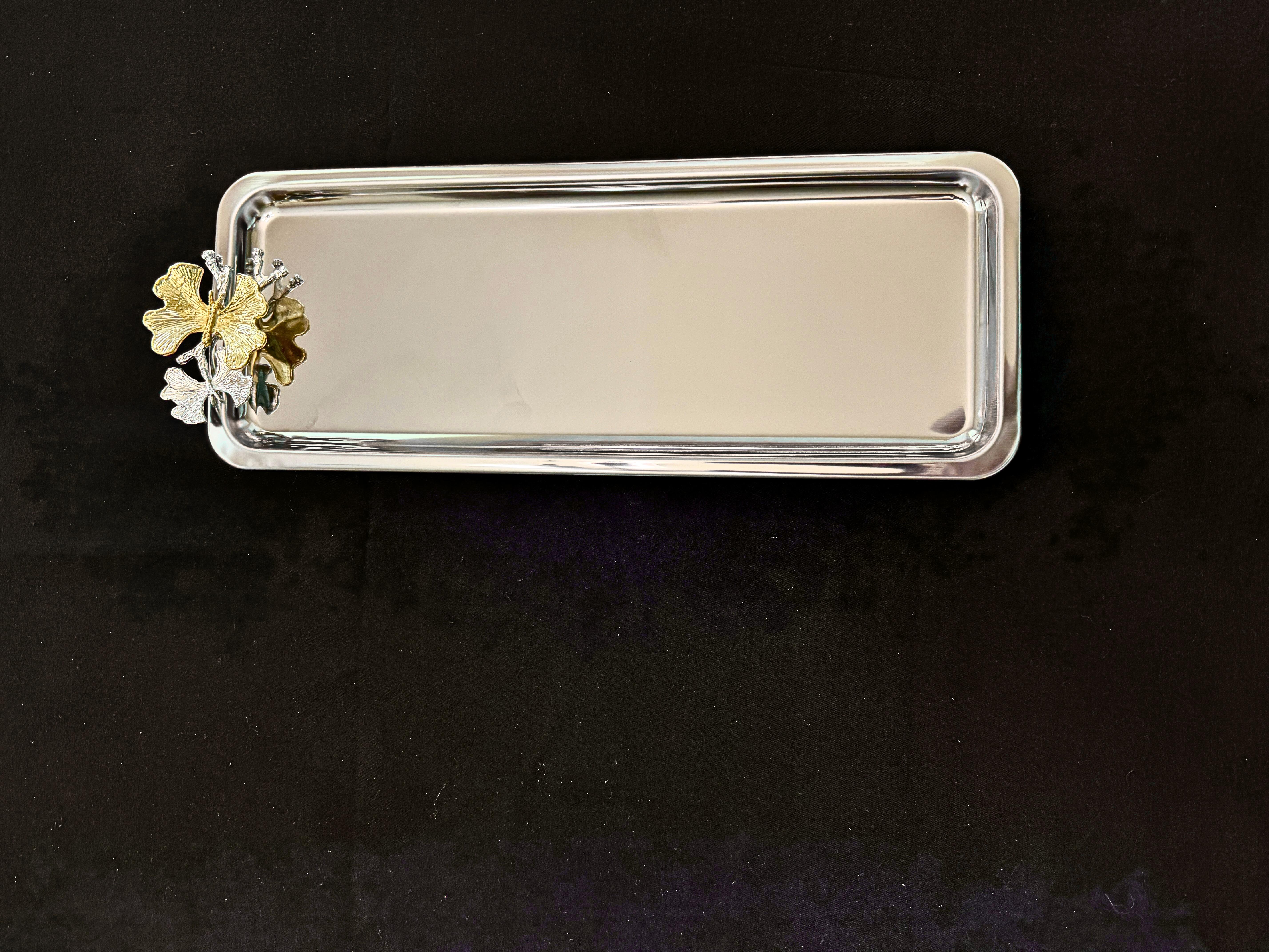 Beautiful Butterfly Silver Tray Set 2 Plates Serving 