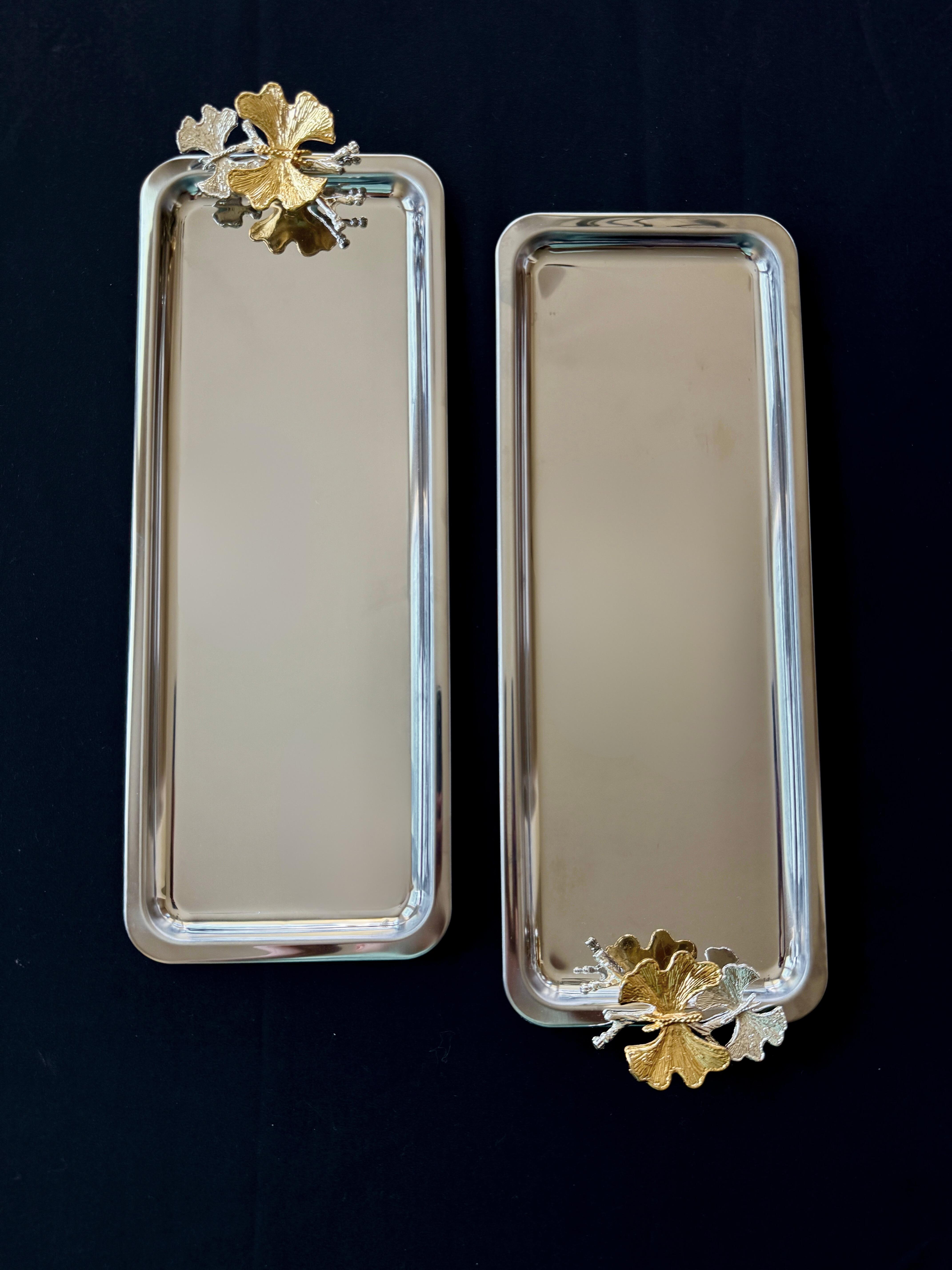 Beautiful Butterfly Silver Tray Set 2 Plates Serving 