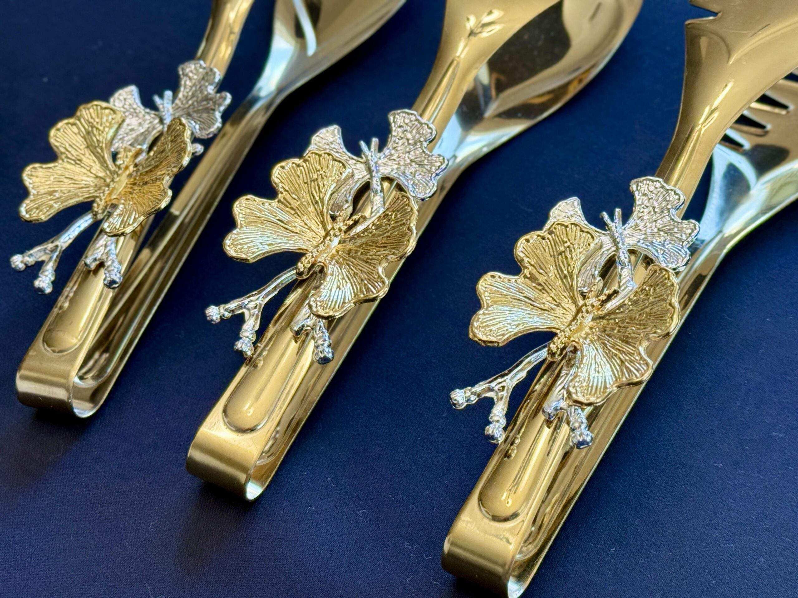 Luxury Gold Butterfly Design 3 Piece Tong Set