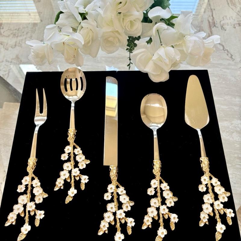 Jasmine Flower Design 5-Piece Stainless Steel Serveware Set