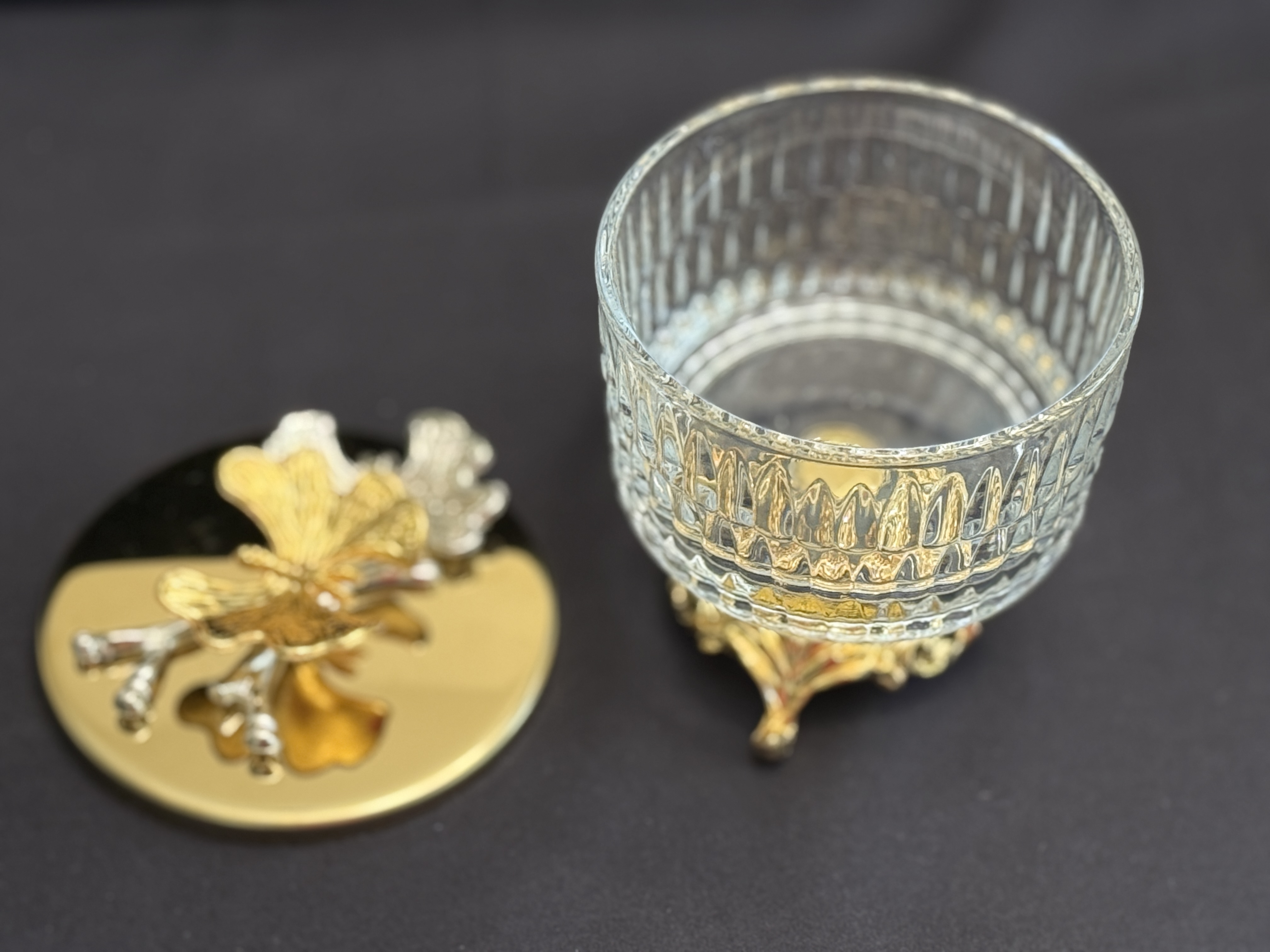 Luxury Glass Storage Jars – Set of 3 with Gold Butterfly Lids