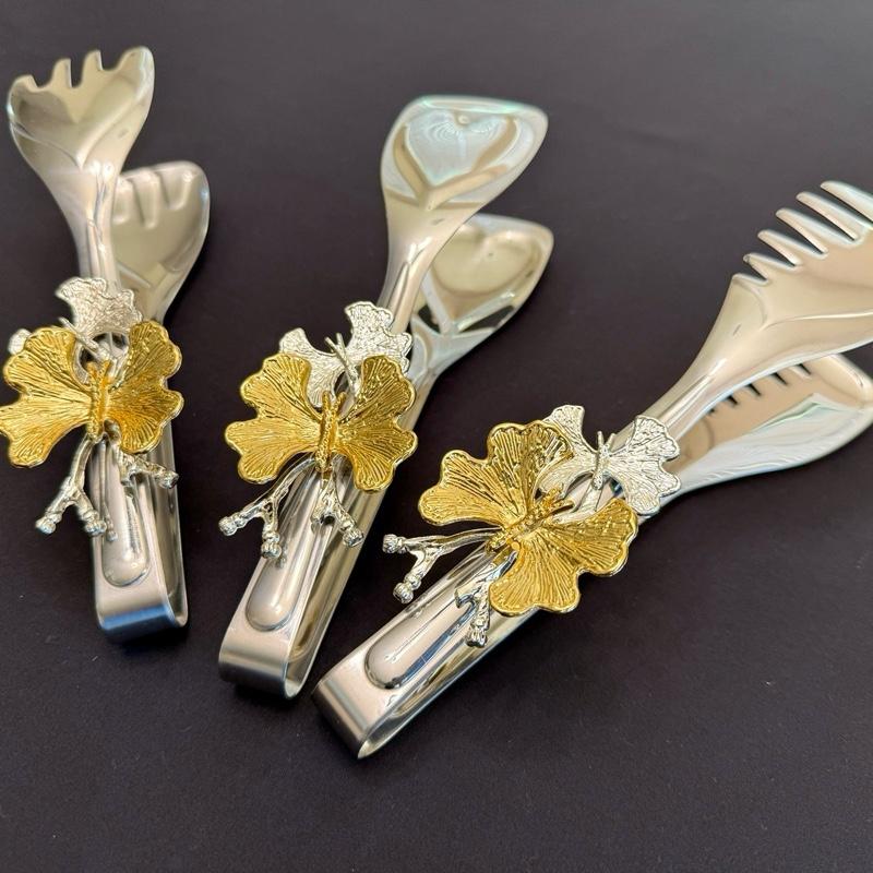  Luxury Silver Butterfly Handle Serving Tongs Set of 3 