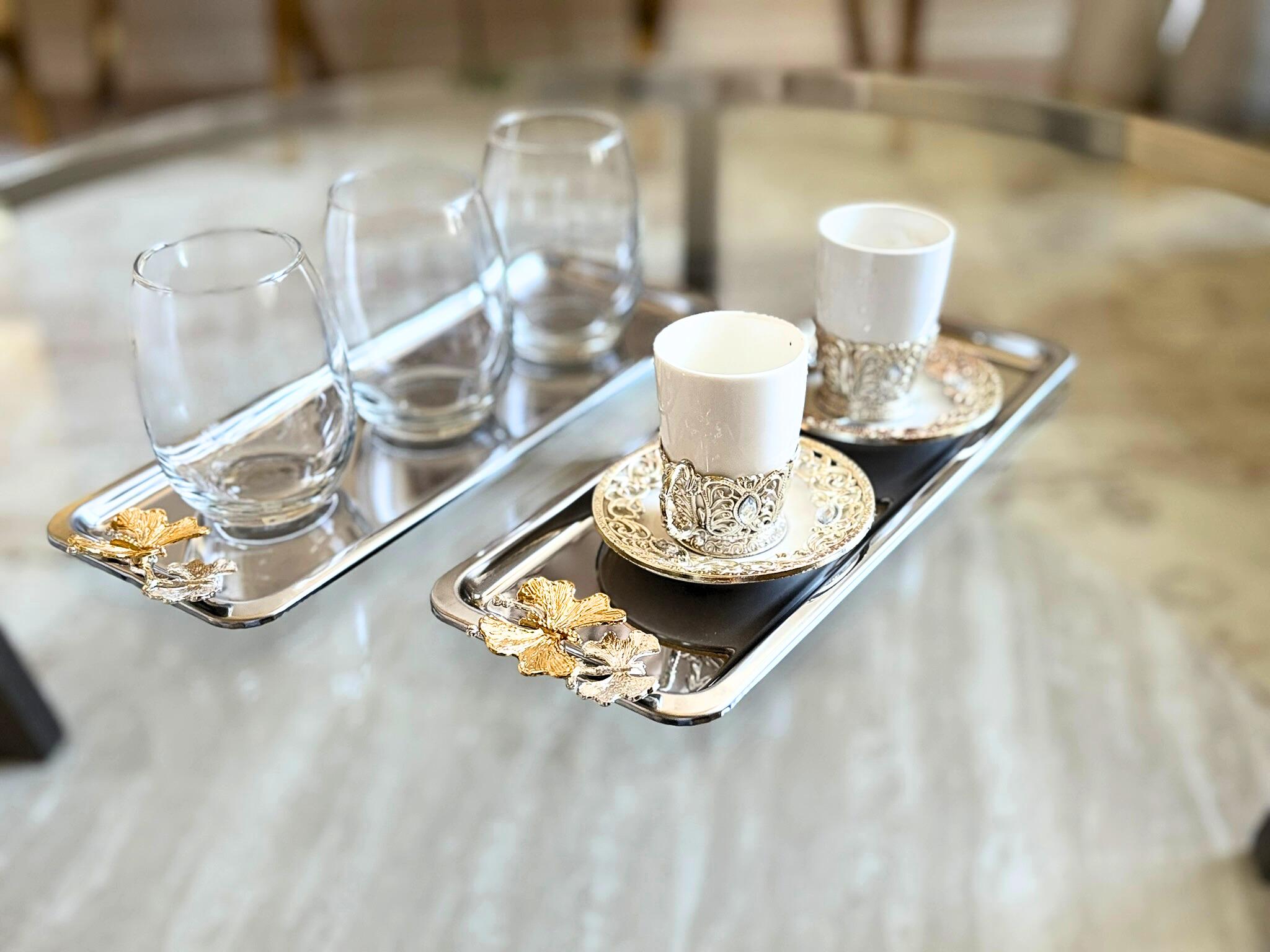 Beautiful Butterfly Silver Tray Set 2 Plates Serving 