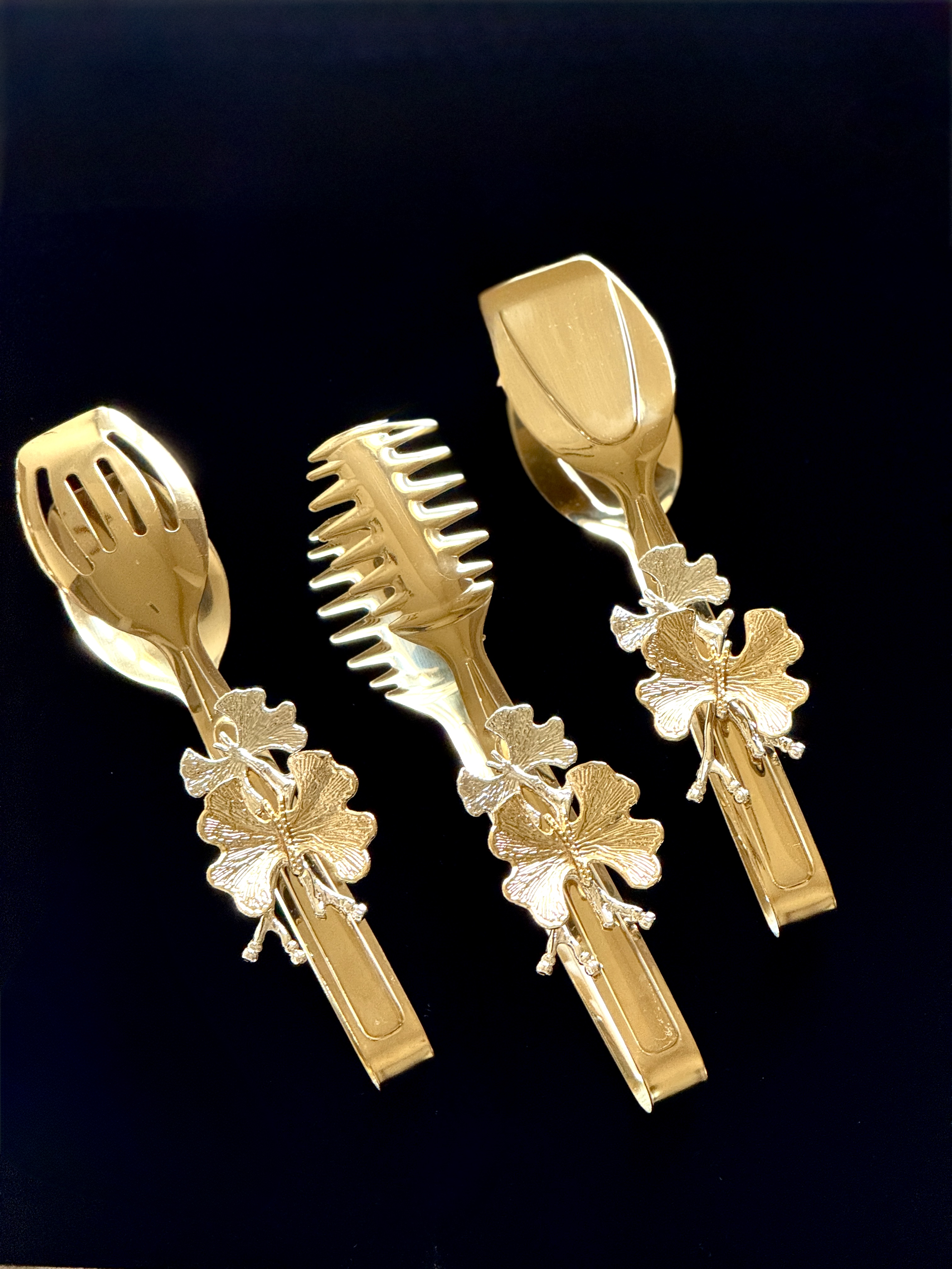 Luxury Gold Butterfly Design 3 Piece Tong Set