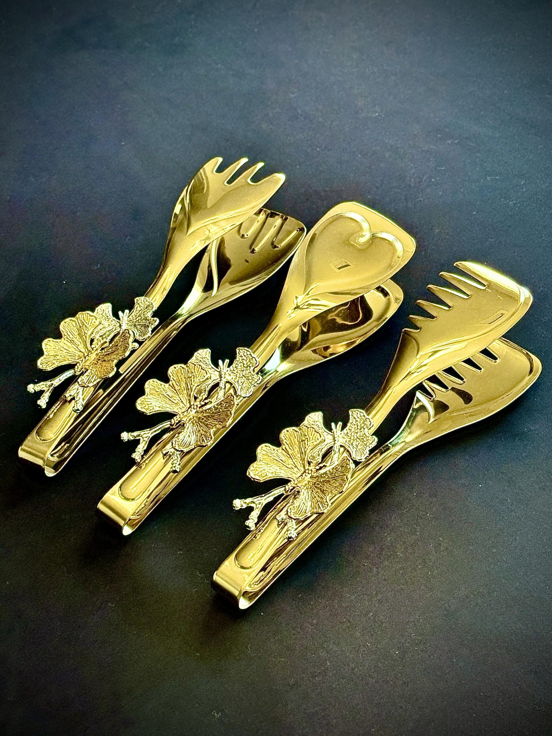 Luxury Gold Butterfly Design 3 Piece Tong Set