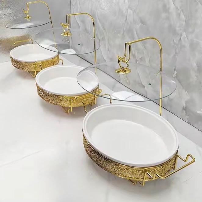 Luxury Gold Chafing Dish Set with Glass Top Cover | Elegant Party & Holiday Hosting Tableware