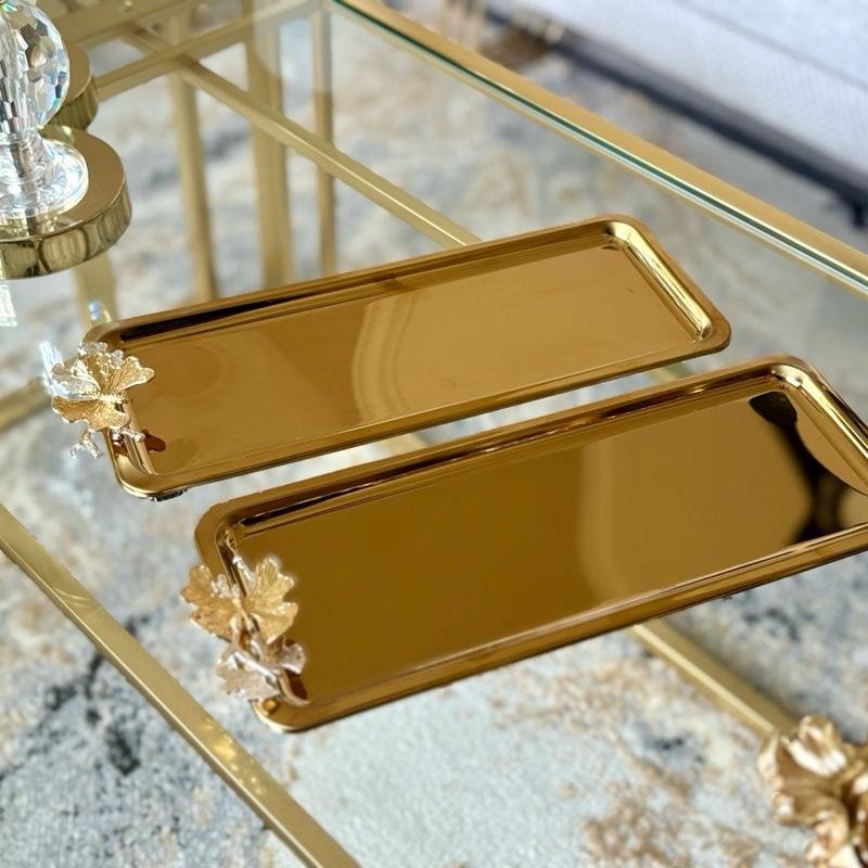 Beautiful Butterfly Gold Tray Set 2 Plates Serving