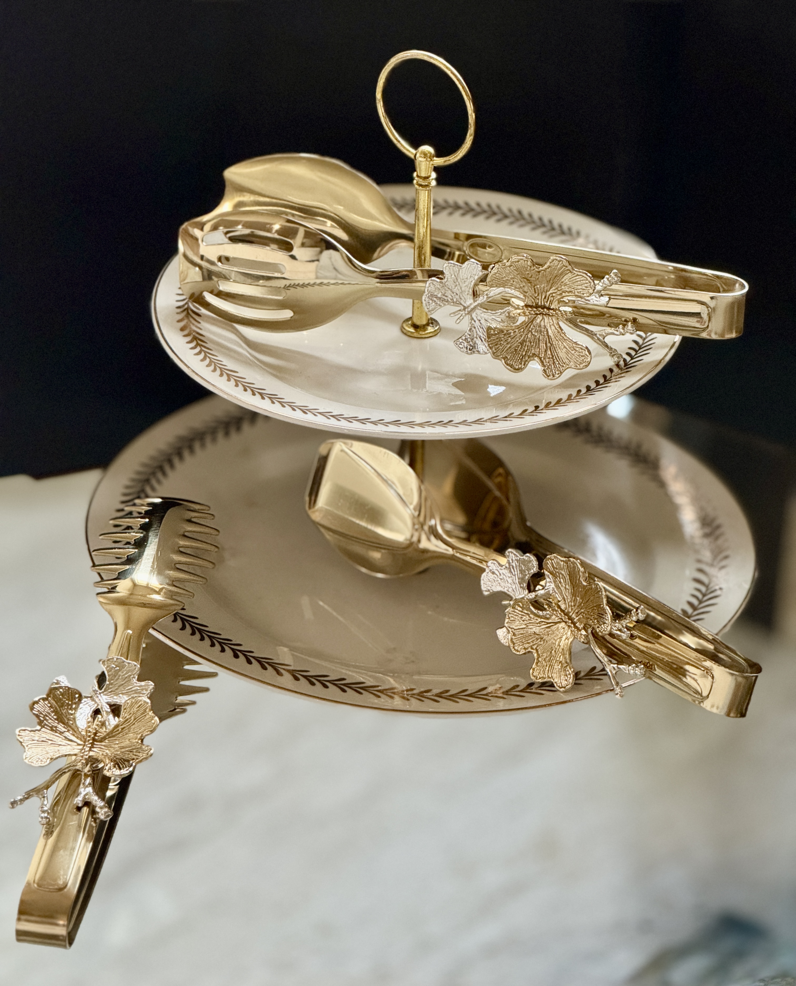 Luxury Gold Butterfly Design 3 Piece Tong Set