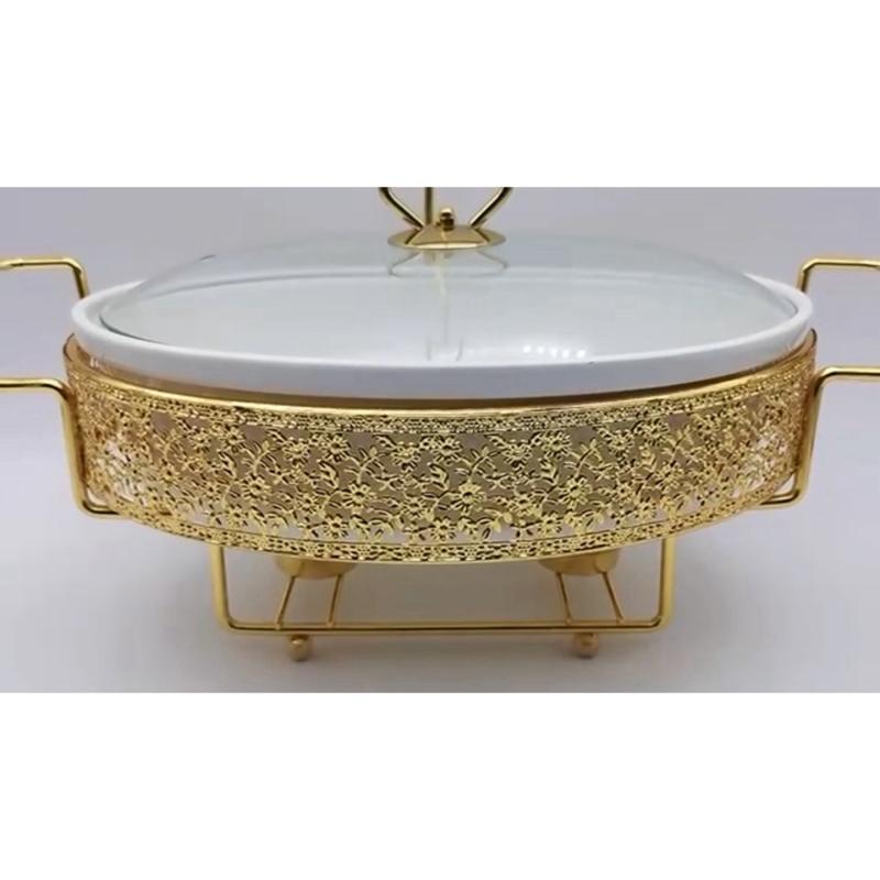 Luxury Gold Chafing Dish Set with Glass Top Cover | Elegant Party & Holiday Hosting Tableware