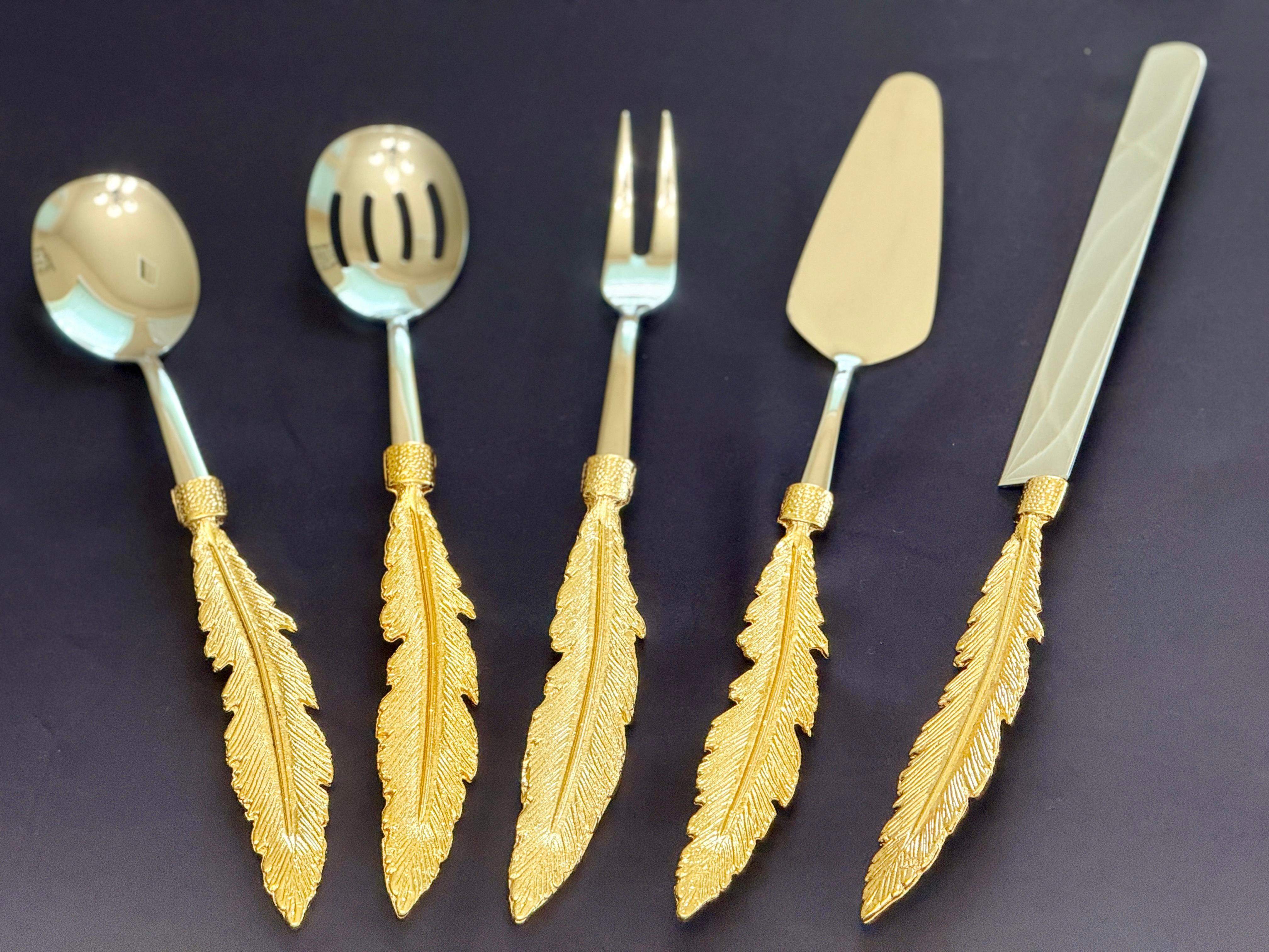 Luxurious Gold Feather Handle Serving Set - 5