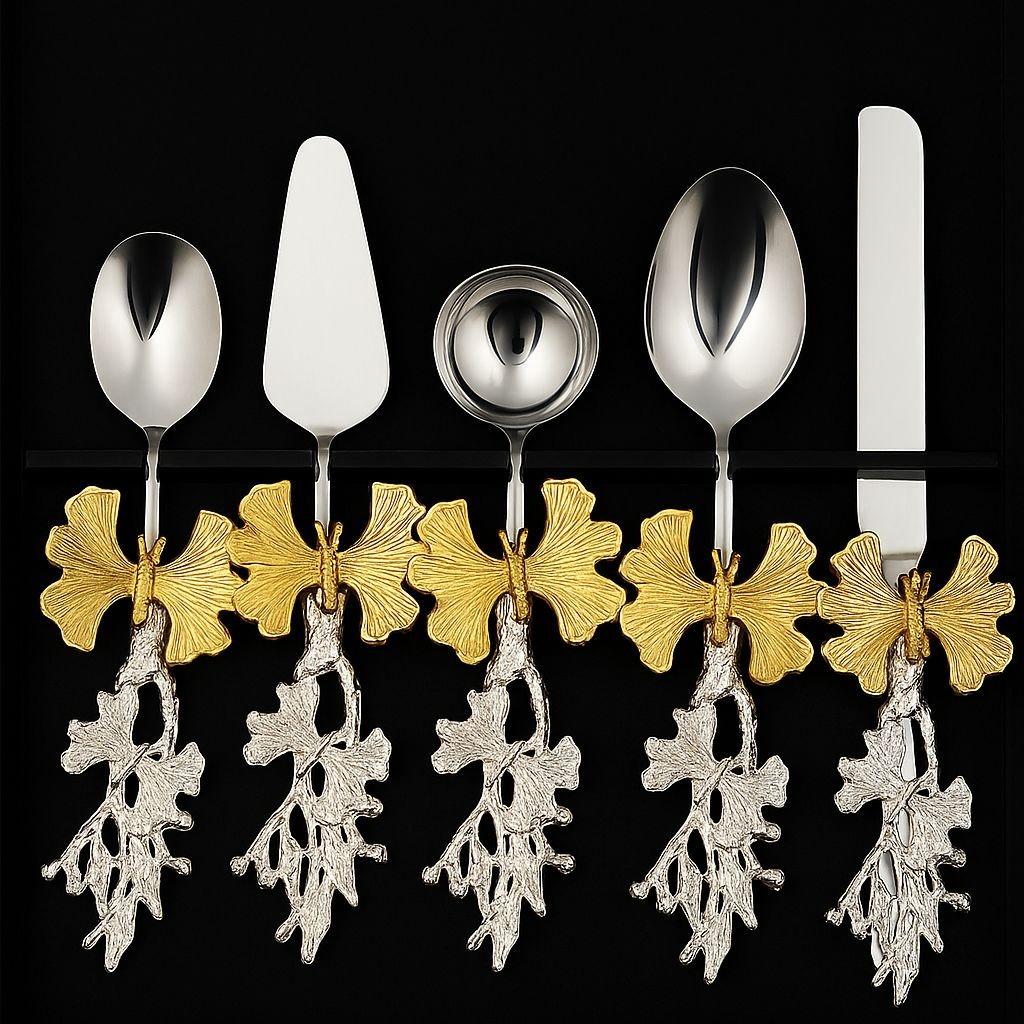 Luxury 5-Piece Silver & Gold Butterfly Serveware
