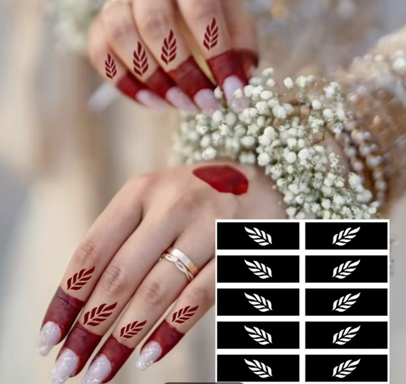 Leaf Design Henna Stencil Setمجموعة قوالب الحناء