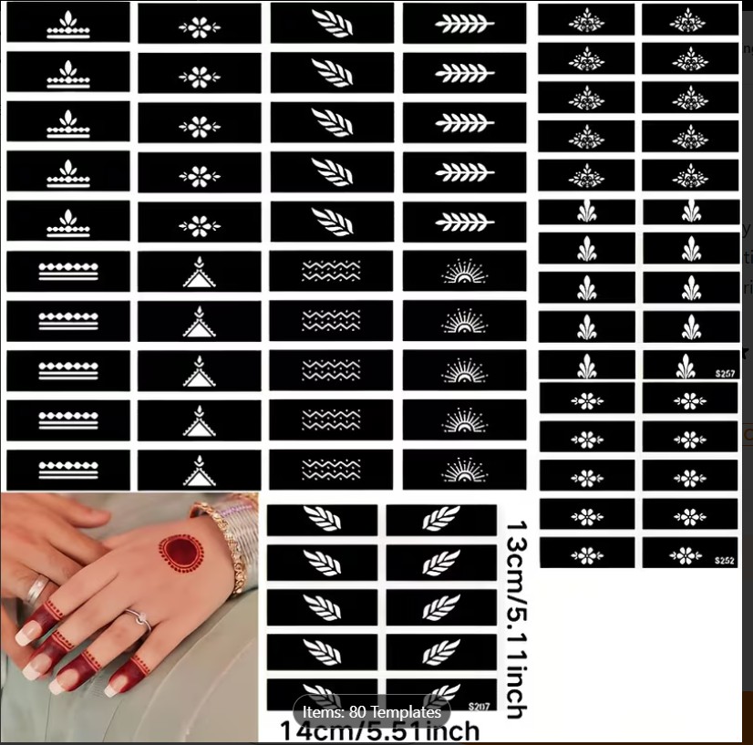 Leaf Design Henna Stencil Setمجموعة قوالب الحناء