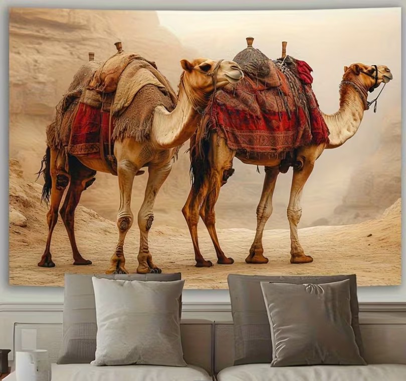 لوحة جدارية فنية بتصميم قافلة الجمال العربية الأصيلة