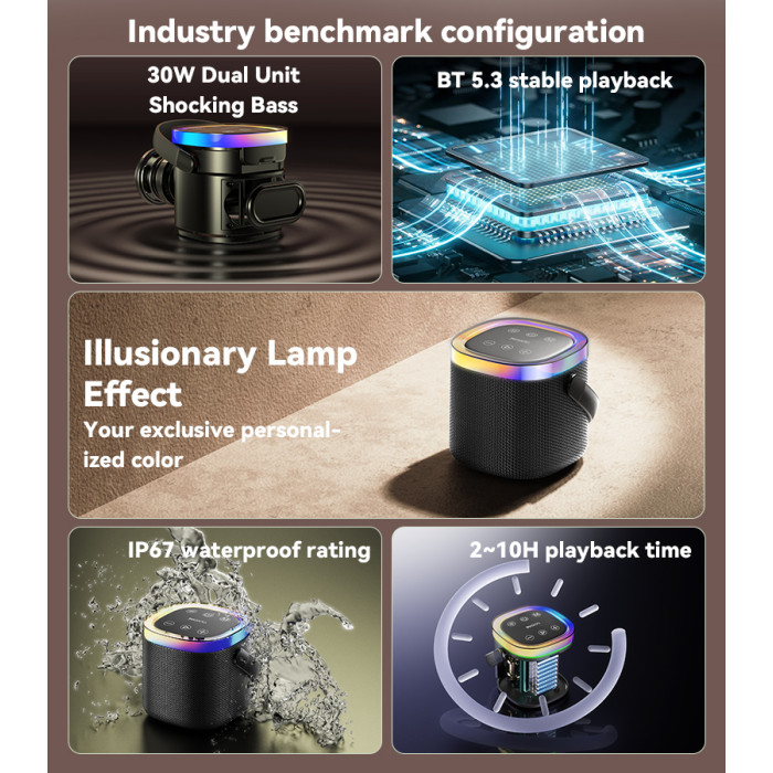 Waterproof Rating Speaker  High-capacity Battery IP67 | 8W 1800mAh