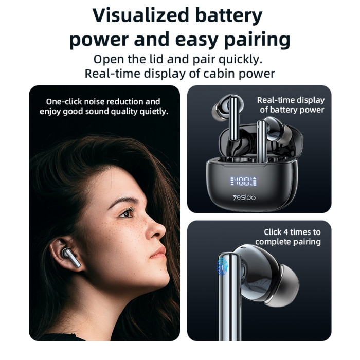  Active Noise Reduction Touch Control Power Display True Wireless BT  300mAh |Yesido Wireless Earbuds