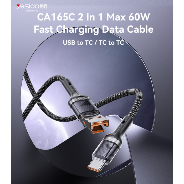 2 in 1 60W Fast Charging High-density Braided Body USB/Type-C To Type-C Data Cable 