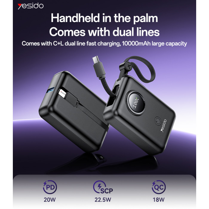 Fast Charging Large Capacity Mini Built-in L+C Cable Power Bank