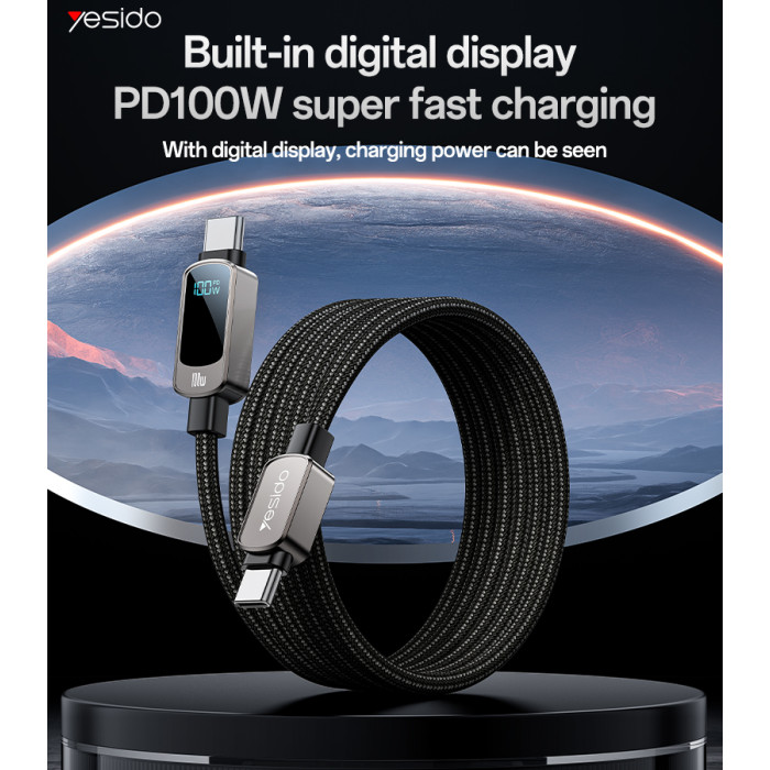 Type-C To Type-C PD 100W Super Fast Charging Built-in Digital Display Data Cable 1.2 Meters 