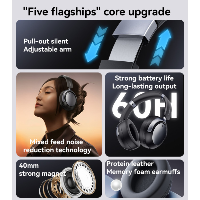 Ultra-Light Hybrid Dual Feed ANC Headphones with Strong Battery Life