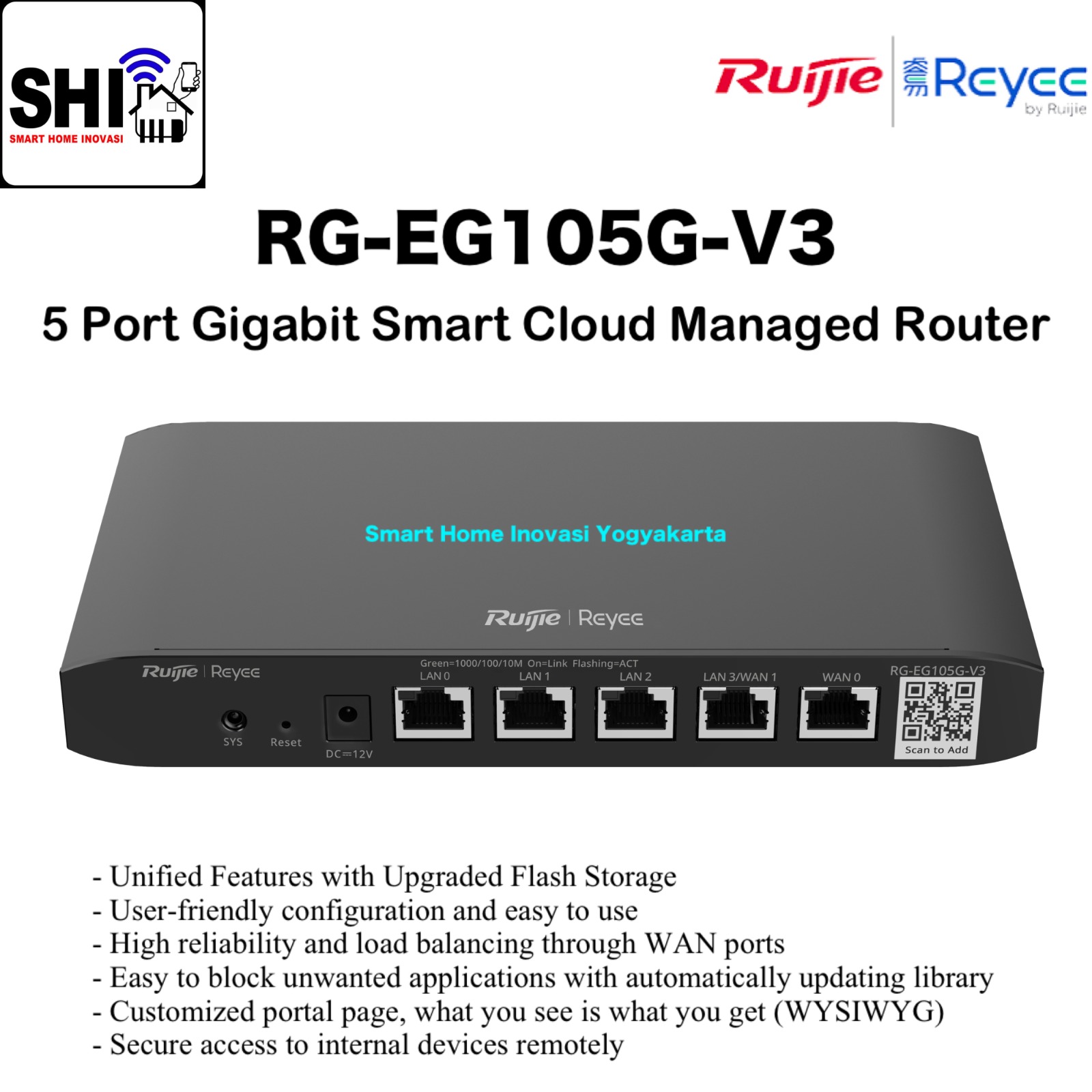 RUIJIE REYEE RG-EG105G-V3, 5 Port Gigabit Smart Cloud Managed Router