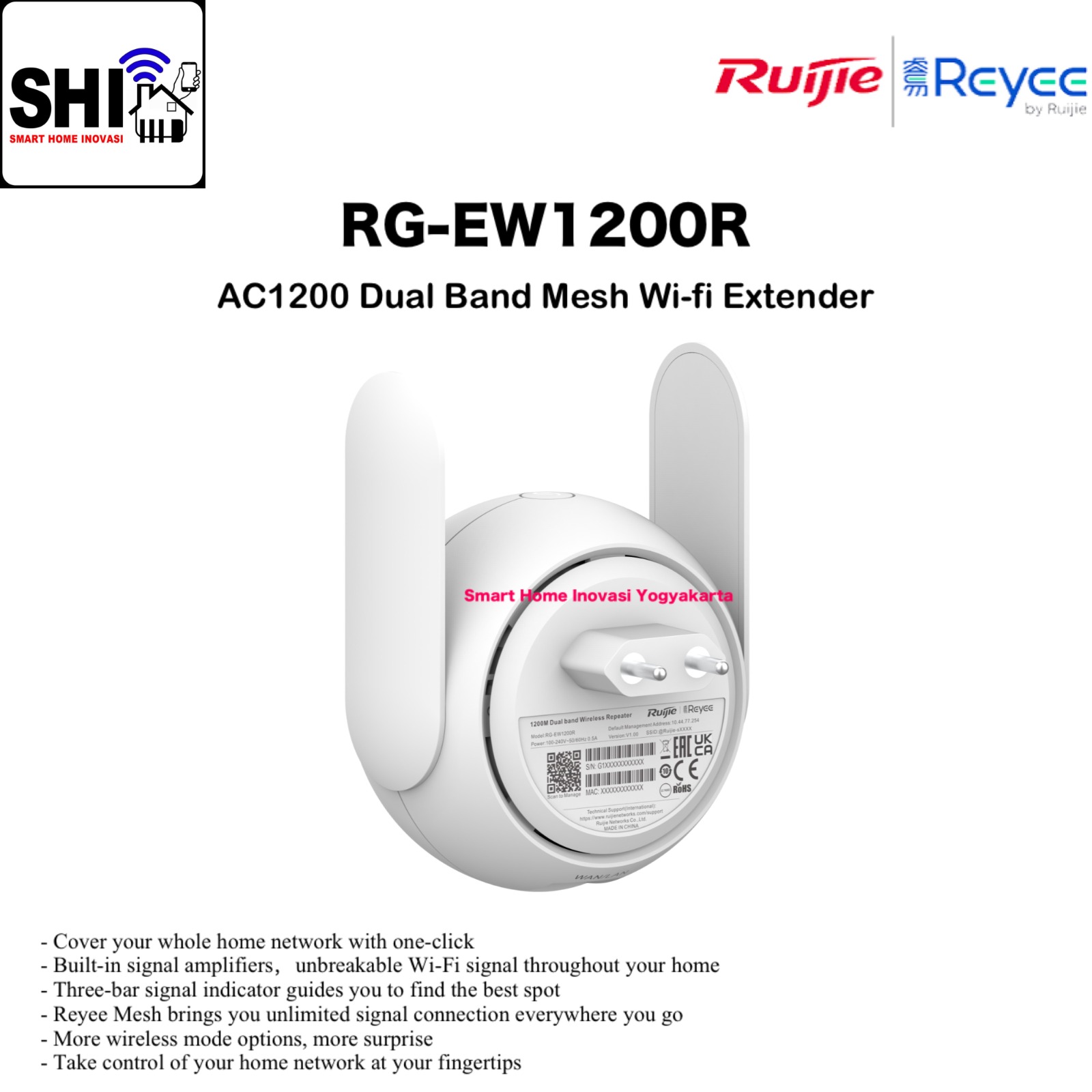 RUIJIE REYEE RG-EW1200R, AC1200 Dual Band Mesh Wi-fi Extender