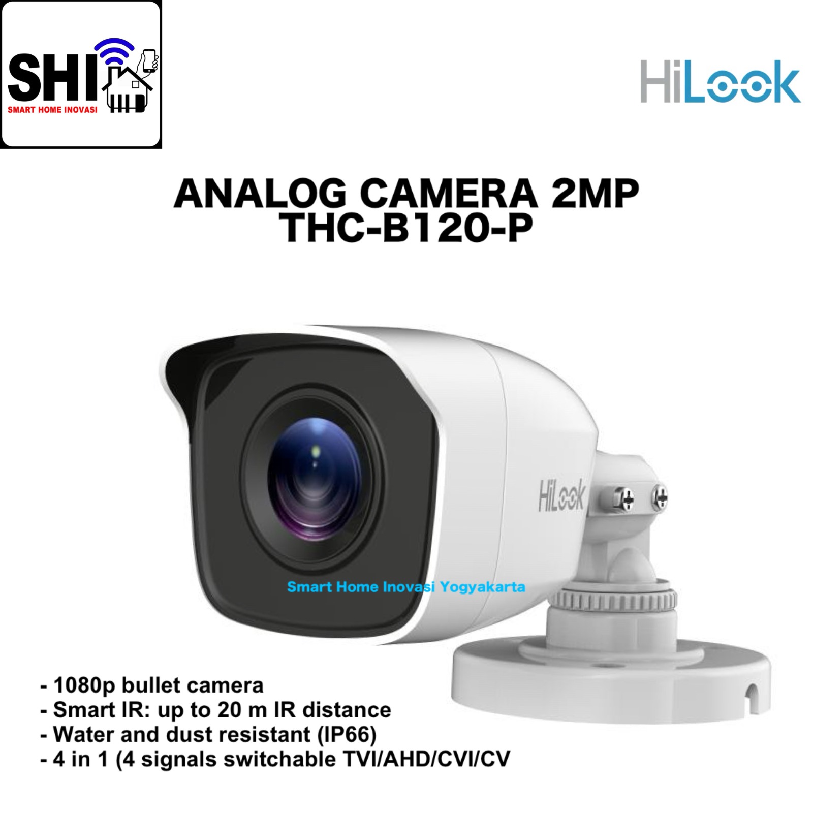 HILOOK Analog Camera Bullet Outdoor 2MP (1080P) THC-B120-P, Fixed Mini Bullet Camera