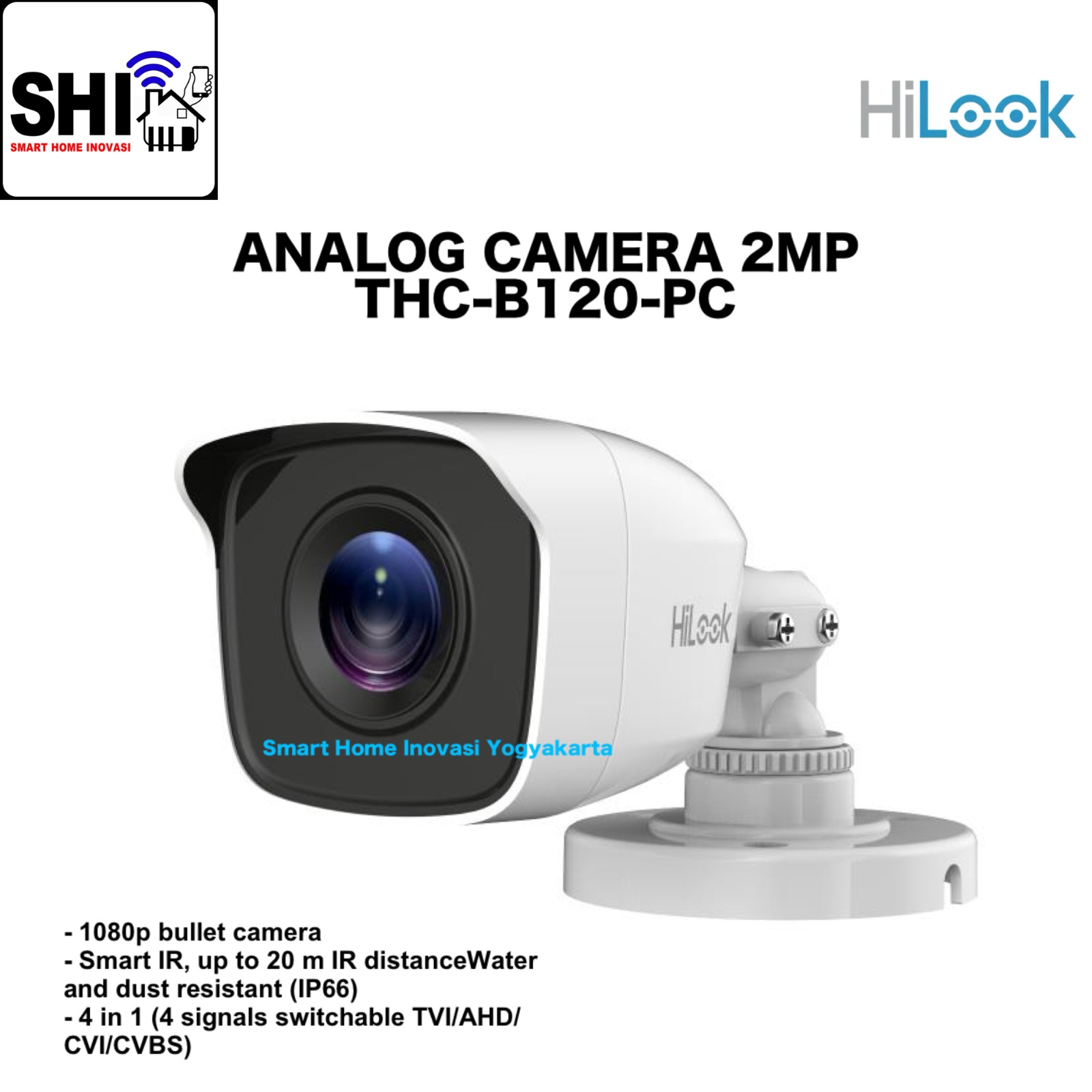 HILOOK Analog Camera Bullet Outdoor  2MP (1080P) THC-B120-PC, Fixed Mini Bullet Camera