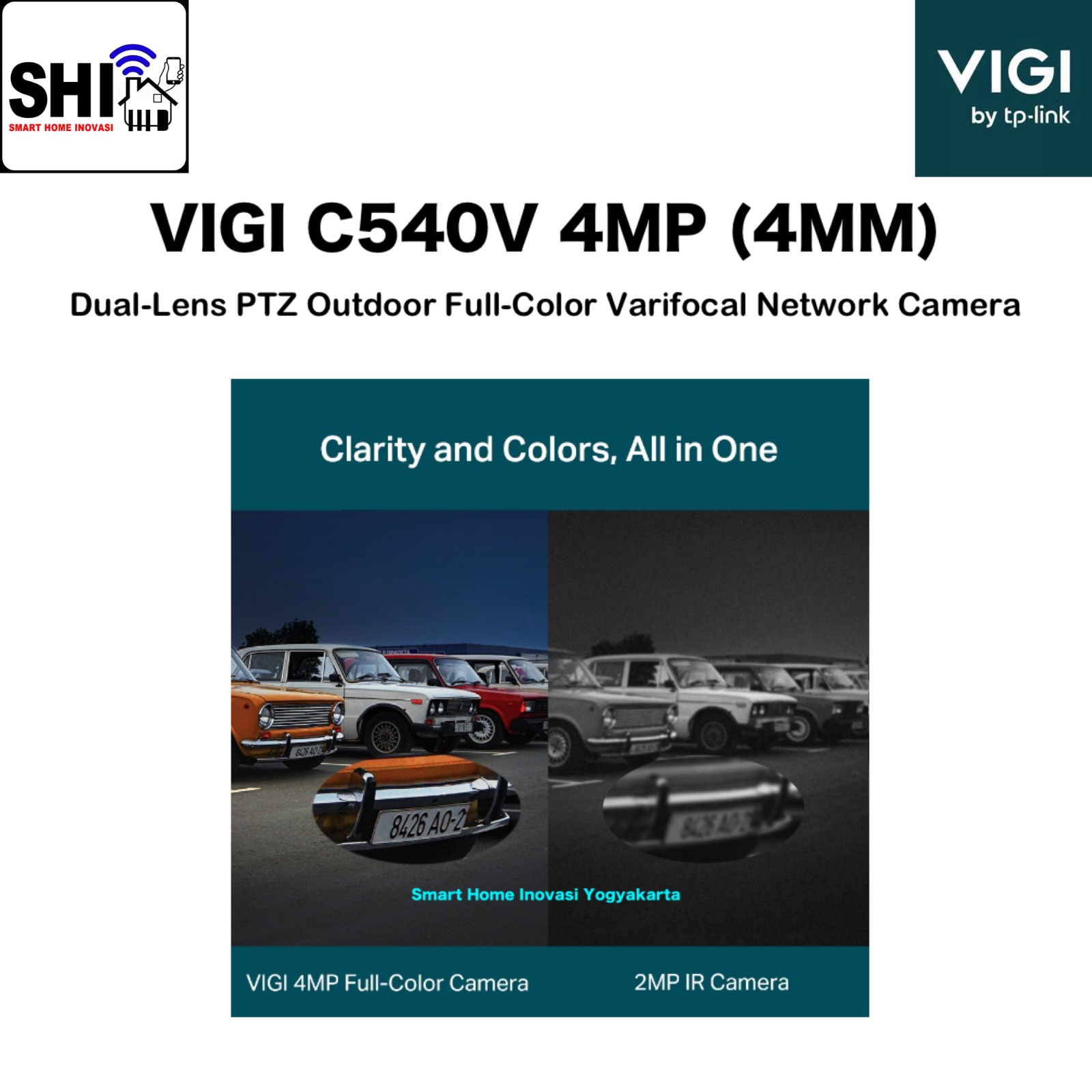 tp-link VIGI C540V 4MP (4MM - 12MM) Outdoor Full-Color Dual-Lens Varifocal Pan Tilt Network Camera