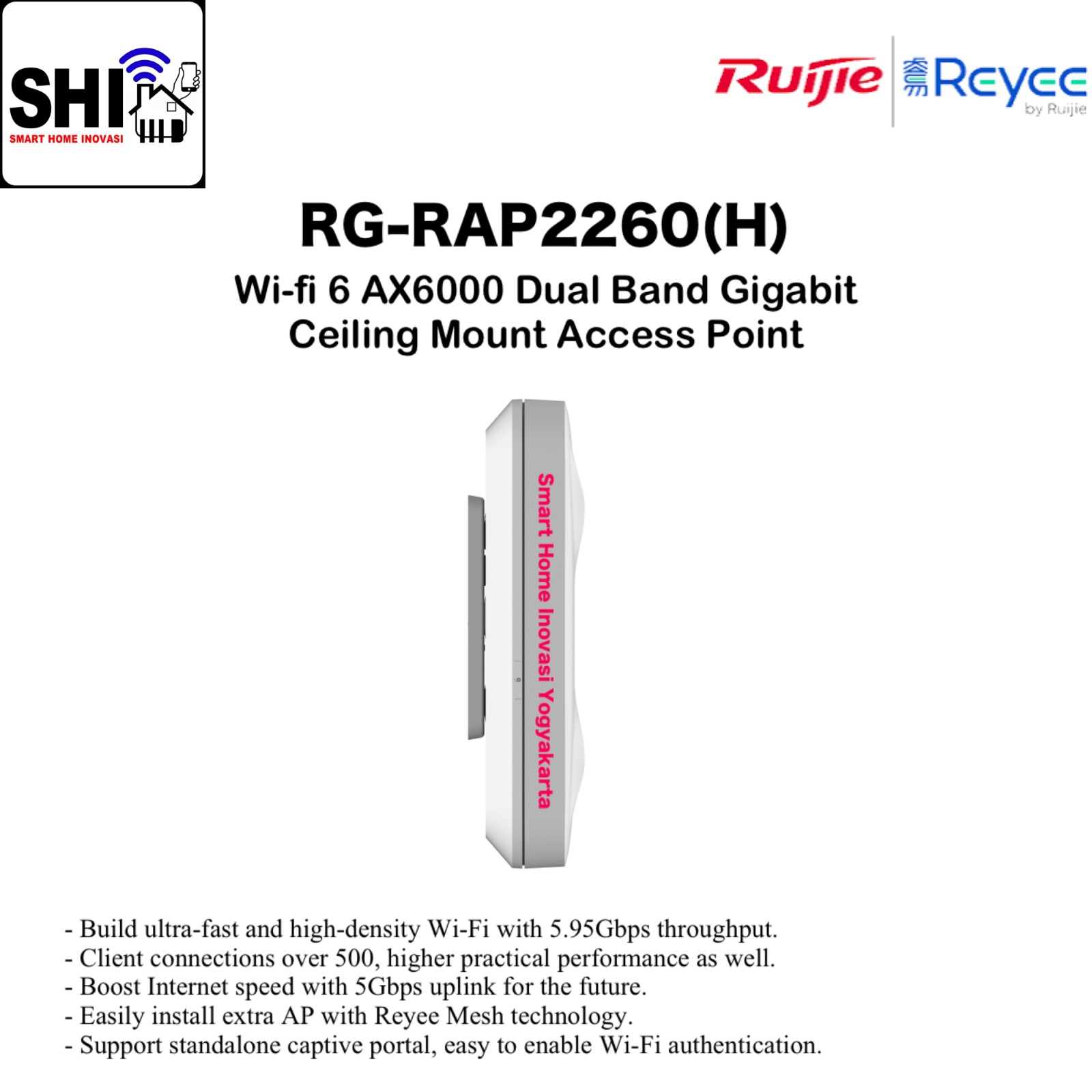 RUIJIE REYEE RG-RAP2260(H), Wi-fi 6 AX6000 Dual Band Gigabit Ceiling Mount Access Point