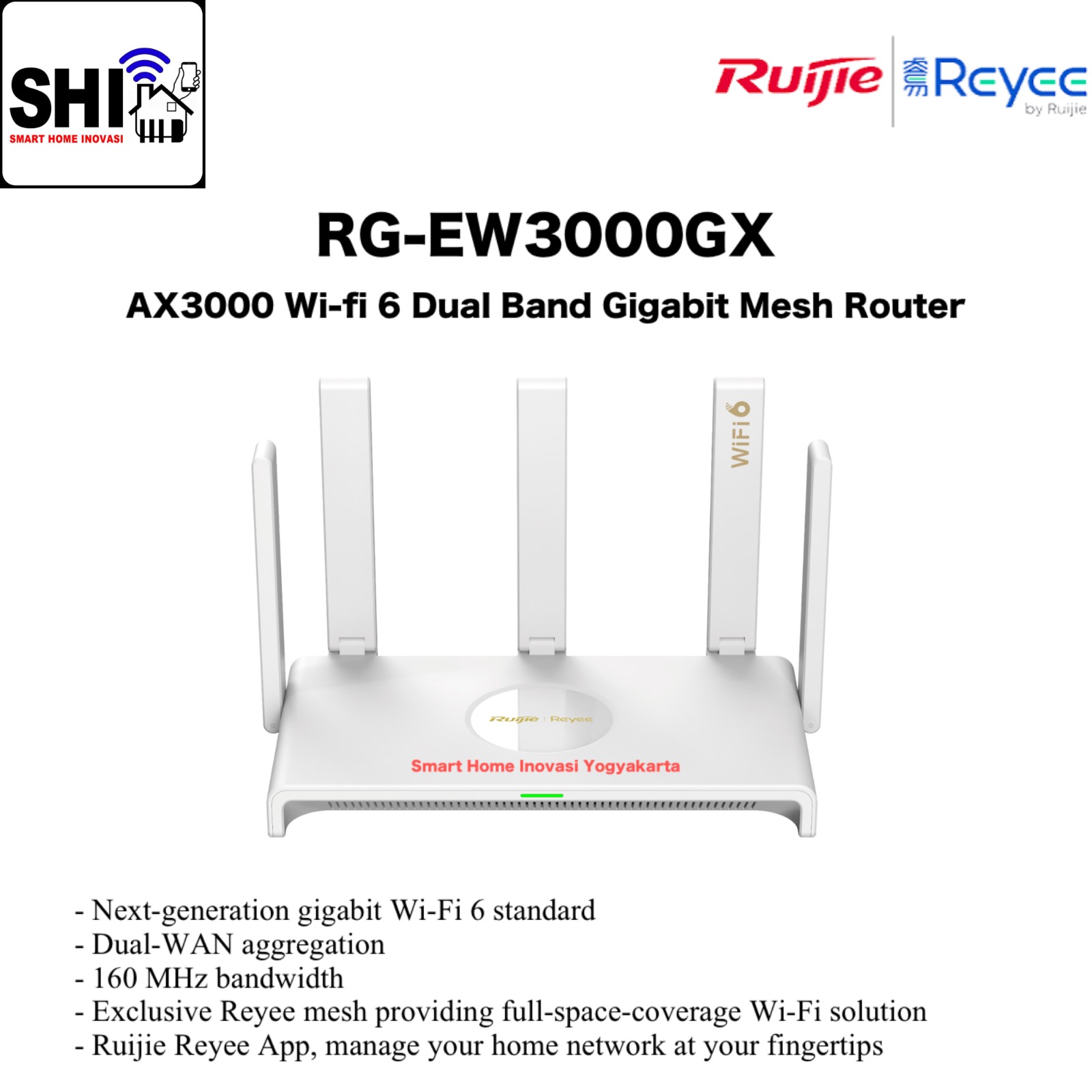 RUIJIE REYEE RG-EW3000GX, AX3000 Wi-fi 6 Dual Band Gigabit Mesh Router