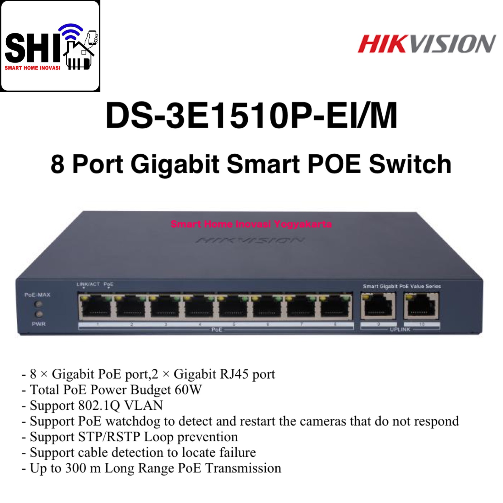 HIKVISION DS-3E1510P-EI/M, 8 Port Gigabit Smart POE Switch