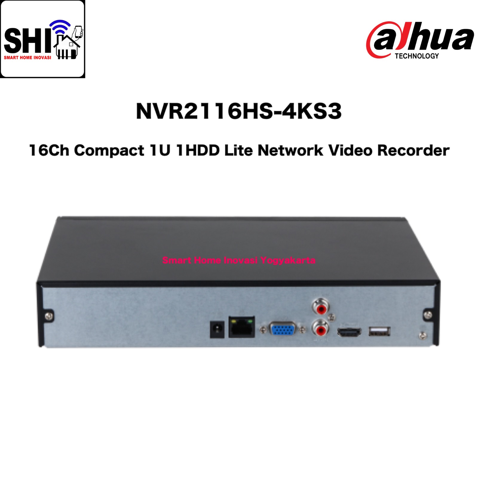 DAHUA NVR 16 Channel DHI-NVR2116HS-4KS3, 16CH Compact 1U 1HDD Lite Network Video Recorder