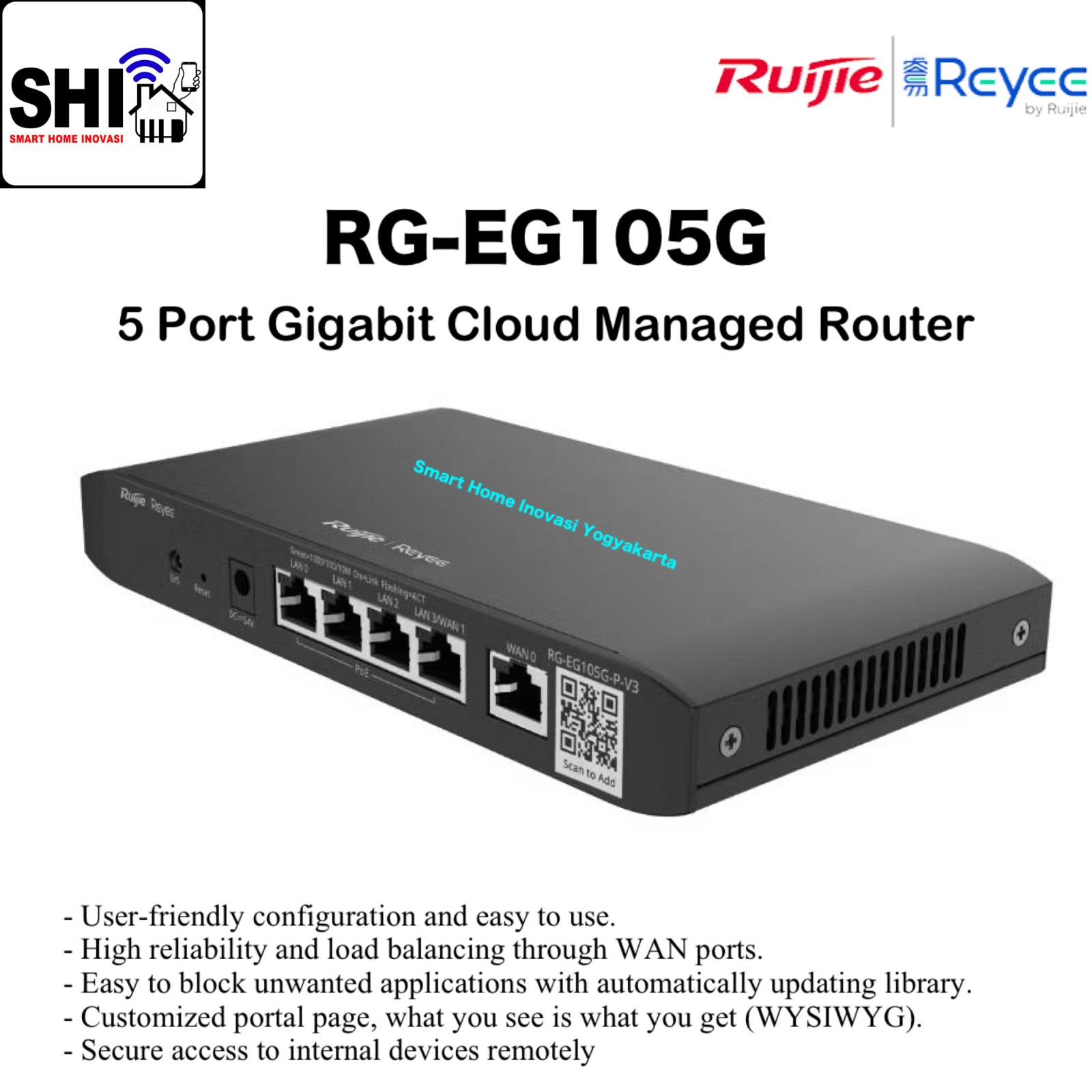 RUIJIE REYEE RG-EG105G, 5 Port Gigabit Cloud Managed Router
