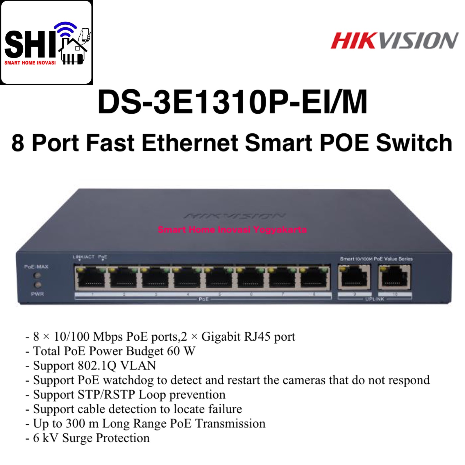 HIKVISION DS-3E1310P-EI/M, 8 Port Fast Ethernet Smart POE Switch