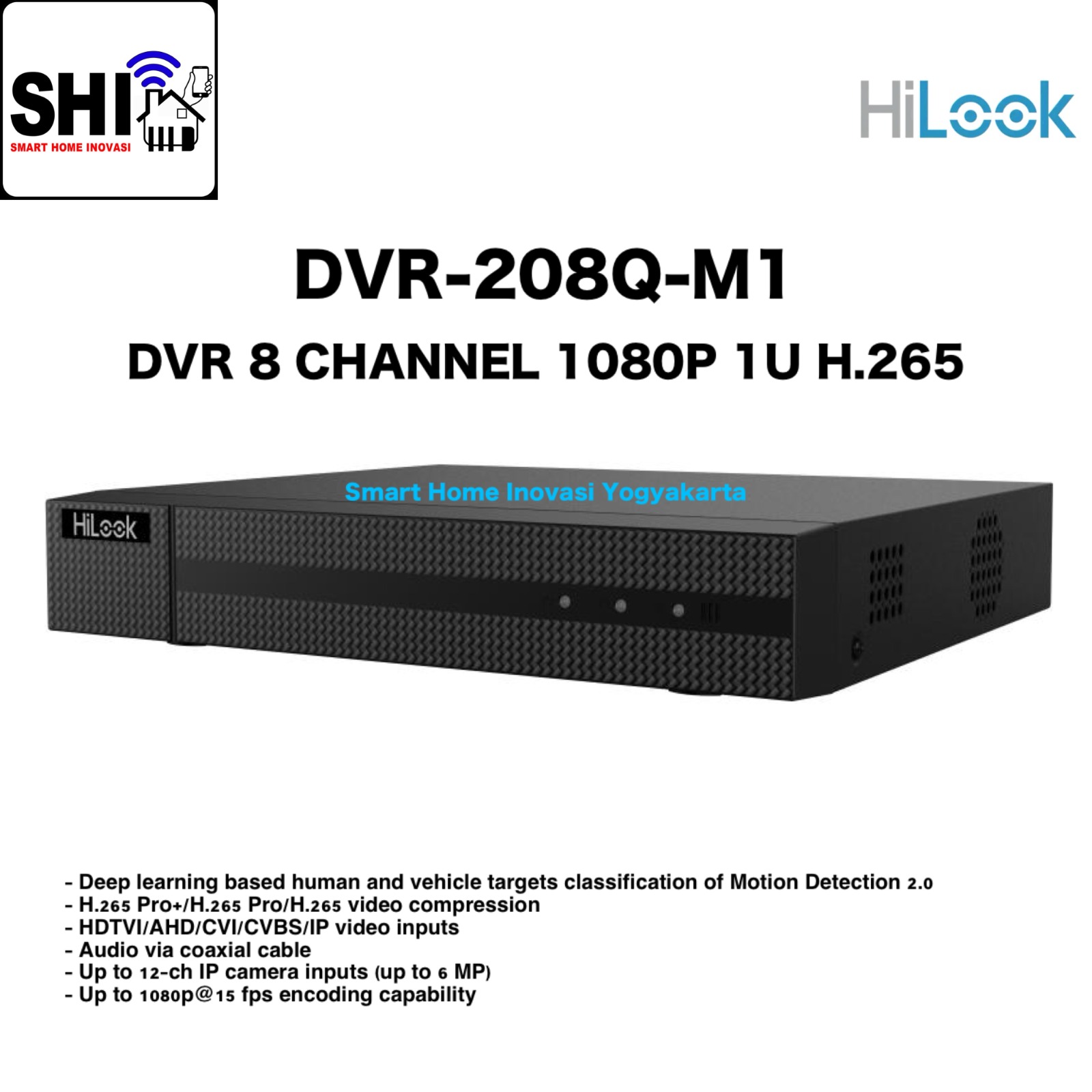 HILOOK DVR-208Q-M1, DVR 8 Channel 2MP (1080p) 1U H.265