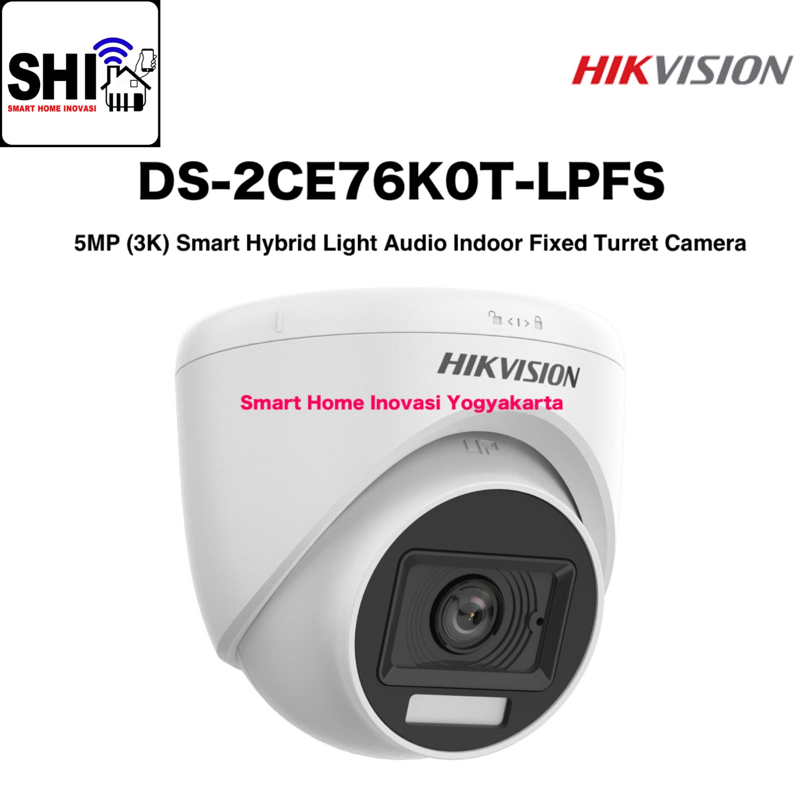 HIKVISION DS-2CE76K0T-LPFS, 5MP (3K) Smart Hybrid Light Audio Indoor Fixed Turret Camera