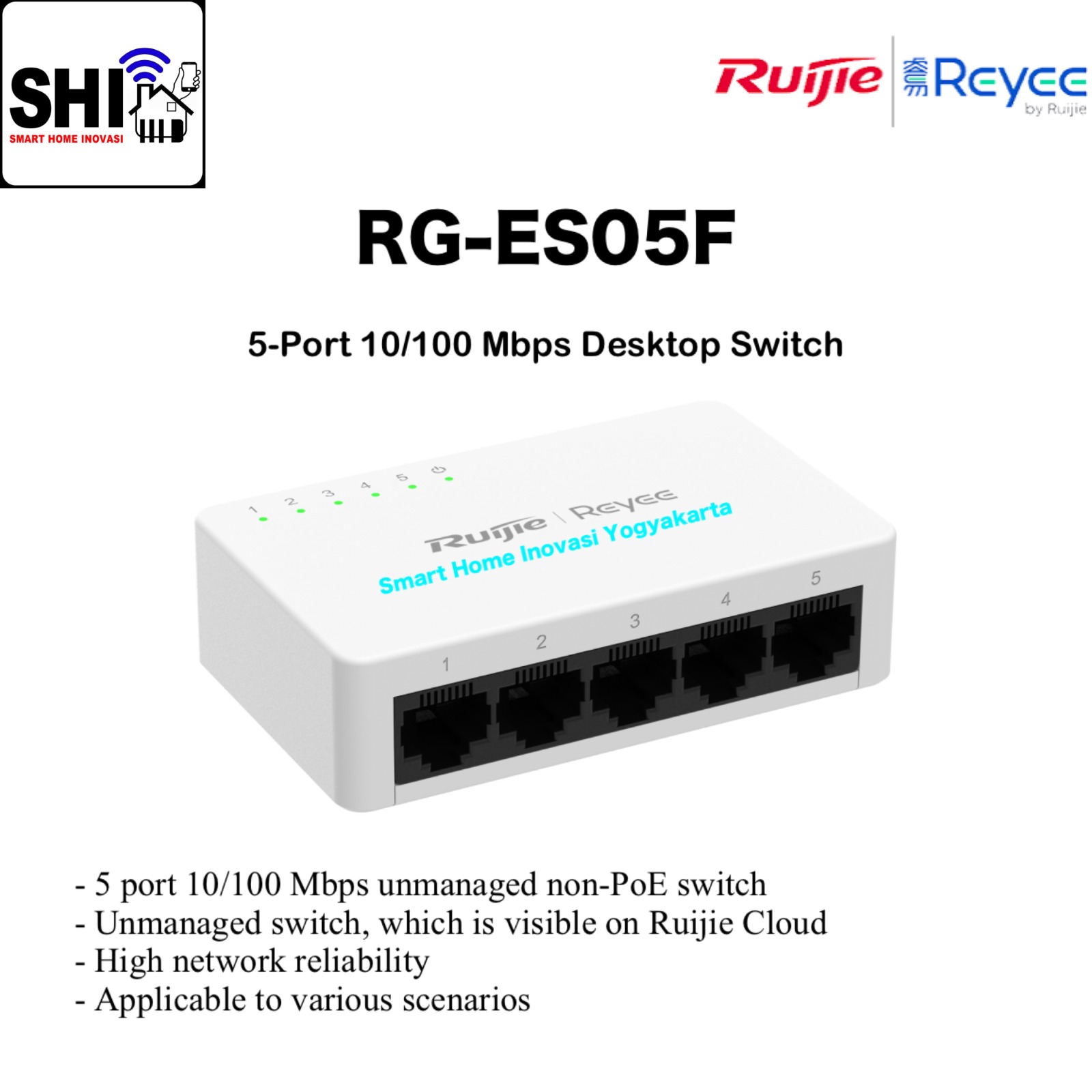 RUIJIE REYEE RG-ES05F, 5-Port 10/100 Mbps Unmanaged Non-PoE Switch
