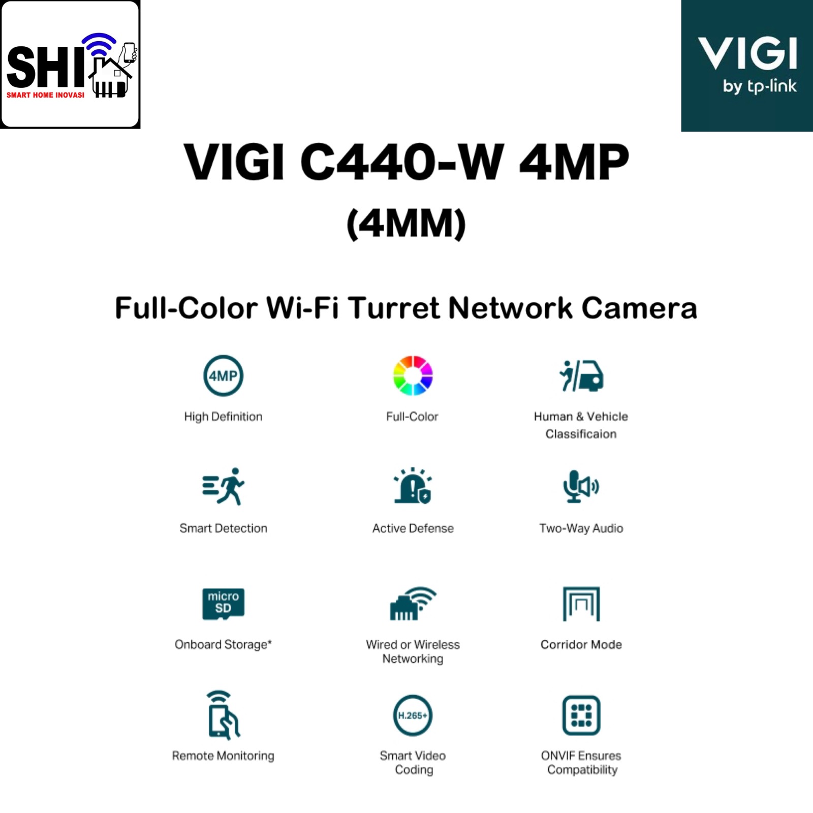 tp-link VIGI C440-W 4MP (4MM) Full-Color Wi-Fi Turret Network Camera