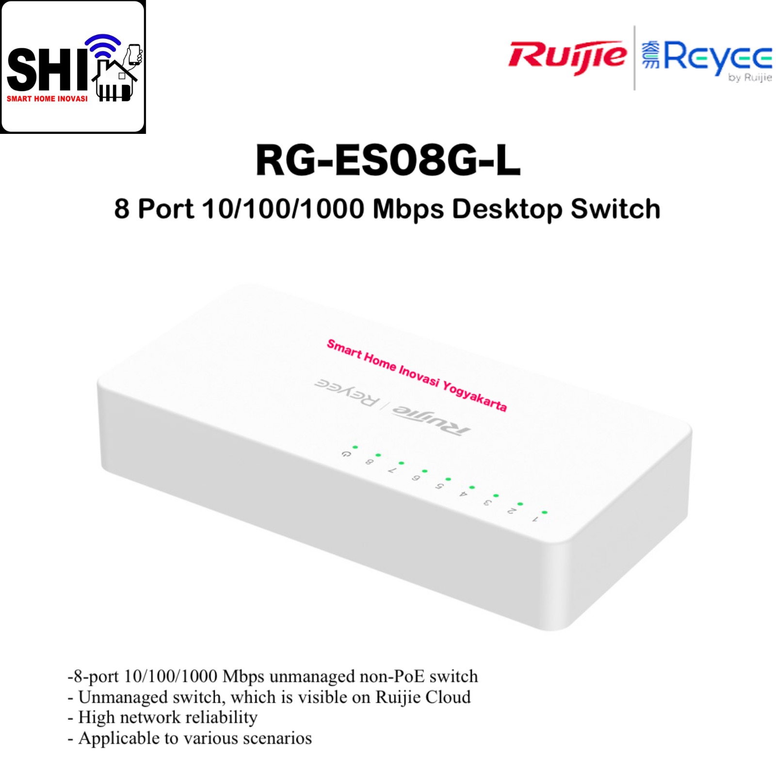 RUIJIE REYEE RG-ES08G-L, 8-Port 10/100/1000 Mbps Unmanaged Non-PoE Switch