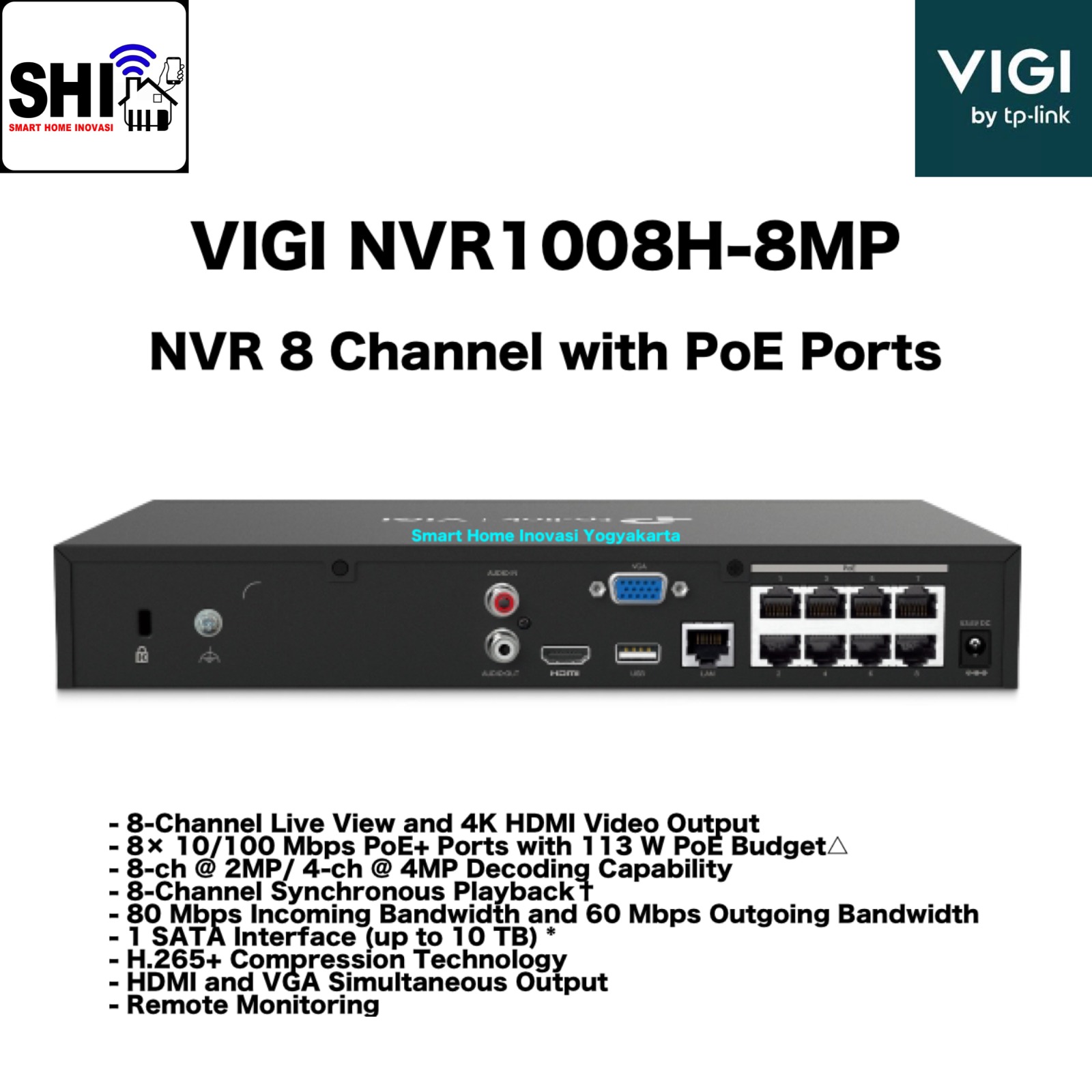 tp-link VIGI NVR1008H-8MP, NVR 8 Channel with PoE Ports