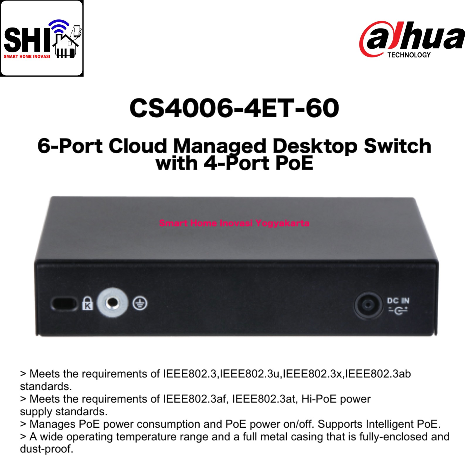 DAHUA Desktop Switch CS4006-4ET-60, 6-Port Cloud Managed Desktop Switch with 4-Port PoE