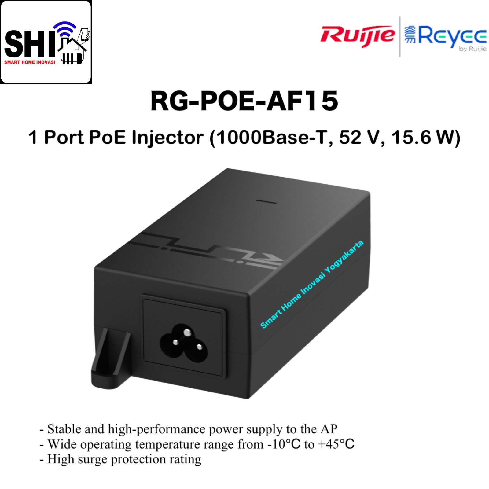 RUIJIE REYEE RG-POE-AF15, 1 Port PoE Injector (1000Base-T, 52V, 15.6W)