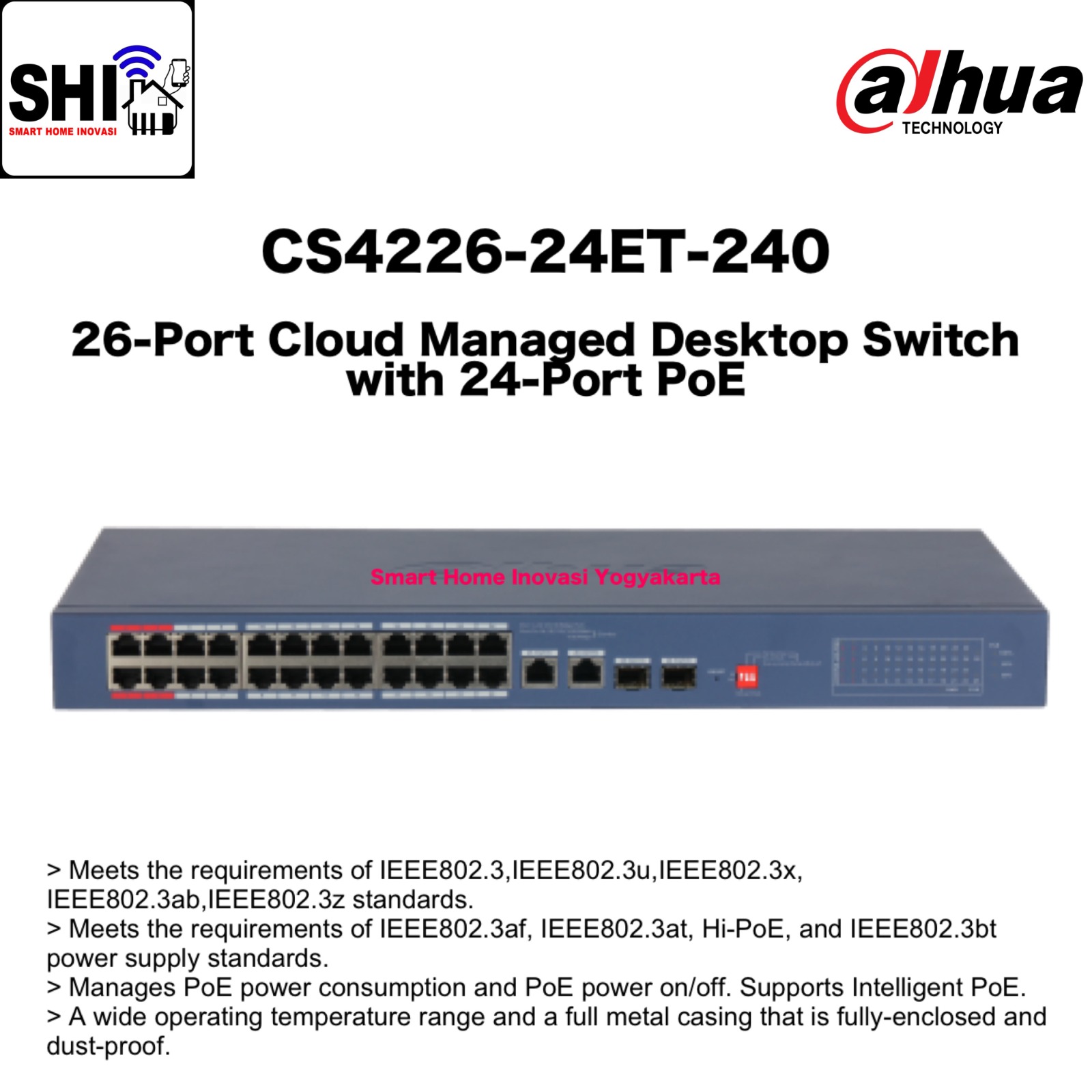 DAHUA Desktop Switch CS4226-24ET-240, 26-Port Cloud Managed Desktop Switch with 24-Port PoE