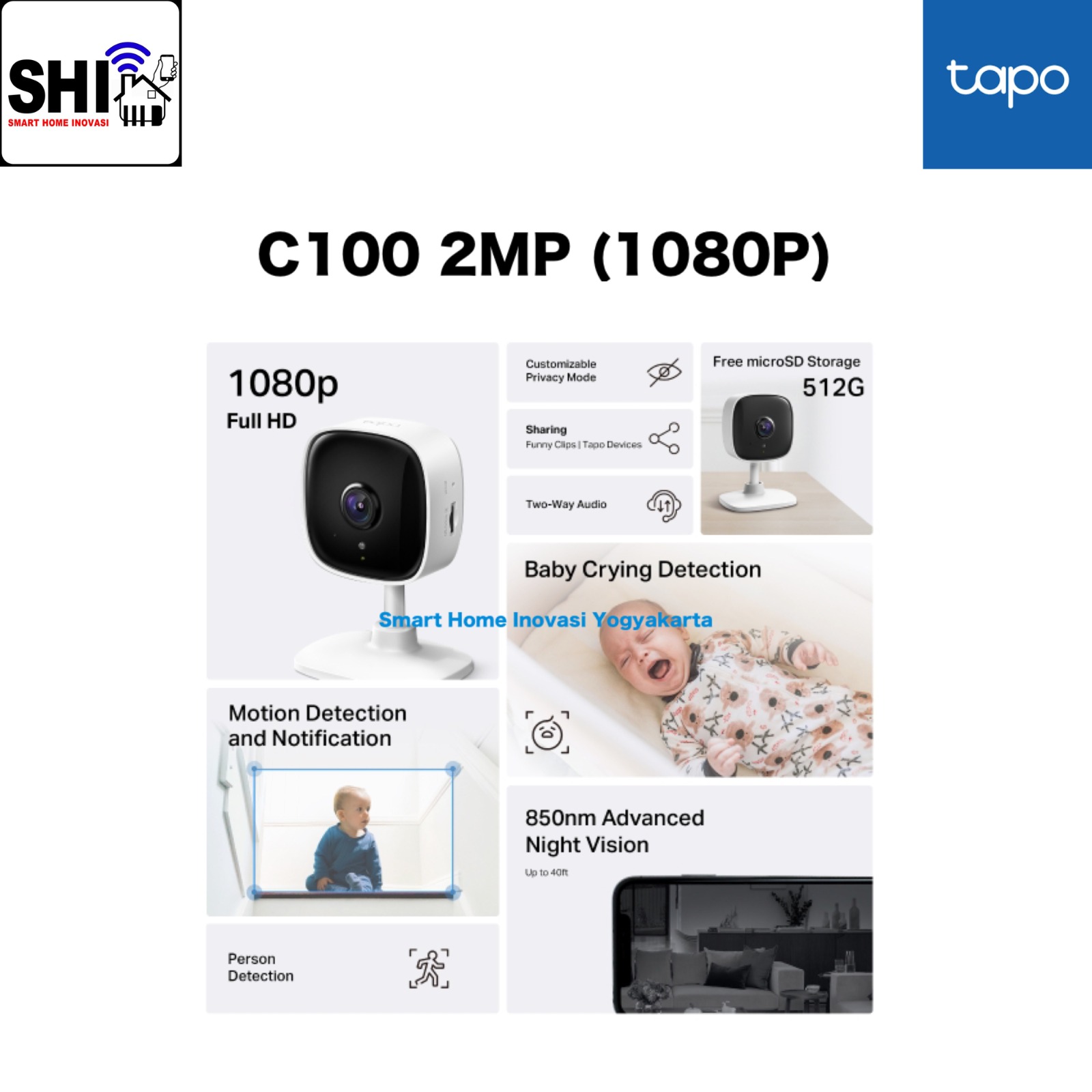 tp-link TAPO IP Camera Static Indoor C100 2MP (1080P)
